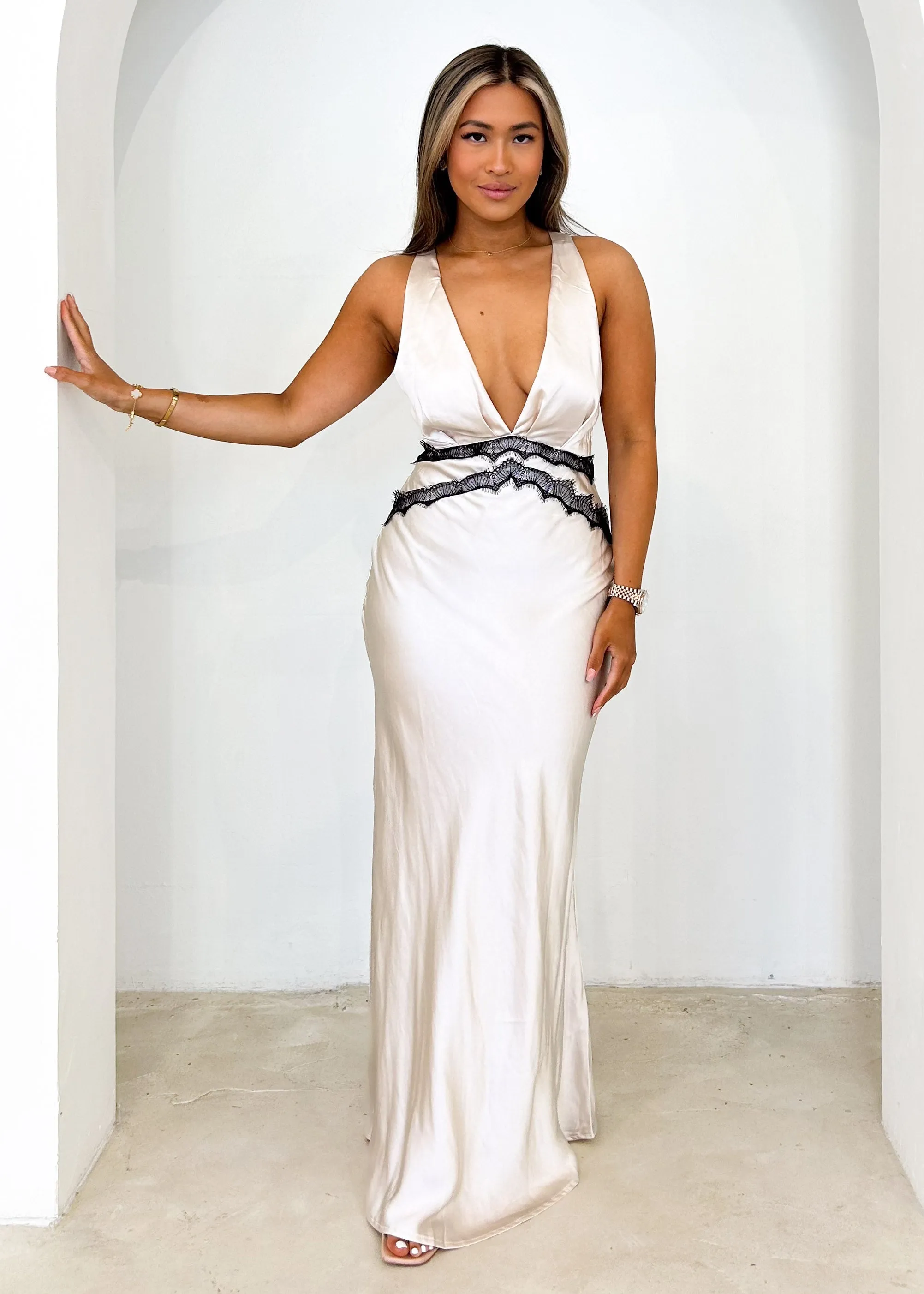Kallara Halter Maxi Dress - Champagne sold by Gingham & Heels product image thumbnail 2