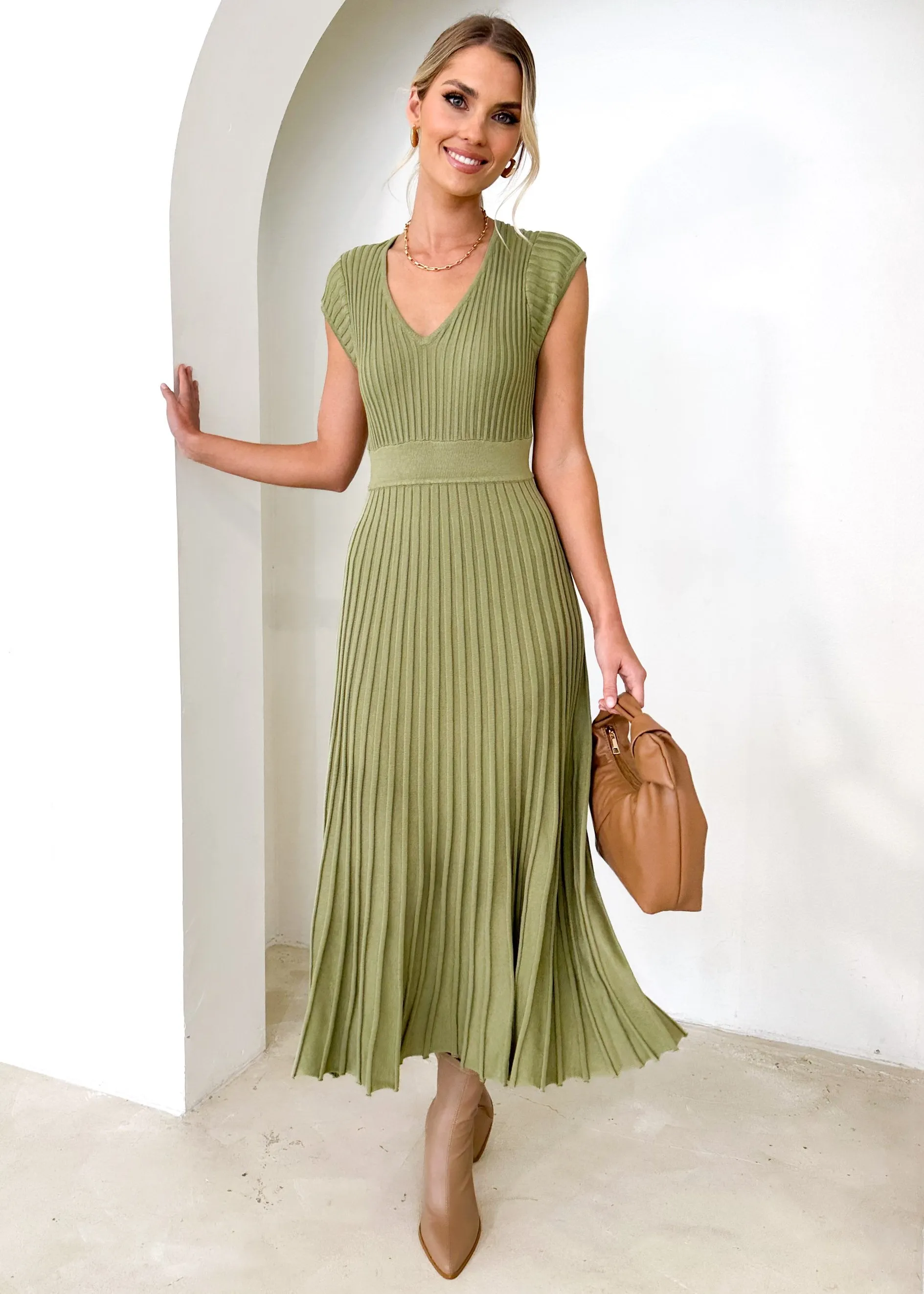 Zevah Knit Midi Dress - Olive sold by Gingham & Heels
