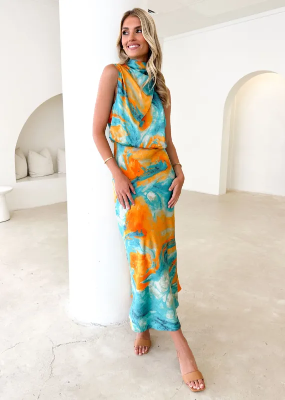 Tazia Midi Dress - Aqua Swirl sold by Gingham & Heels