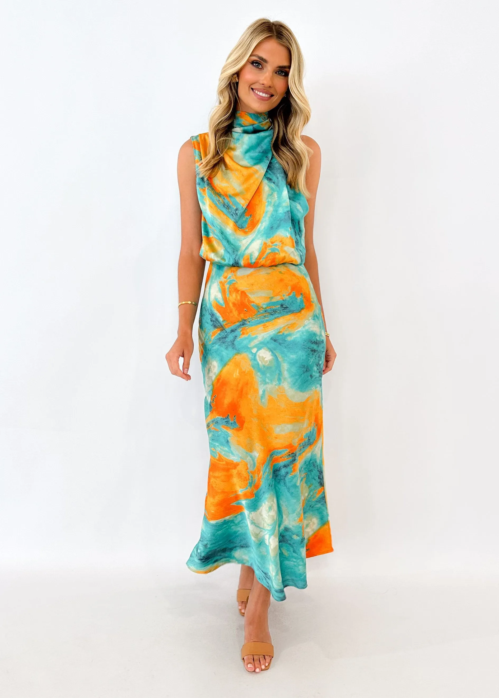 Tazia Midi Dress - Aqua Swirl sold by Gingham & Heels product image thumbnail 3