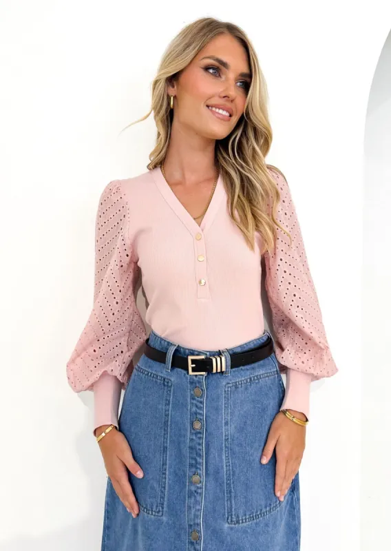 Driess Rib Top - Blush sold by Gingham & Heels
