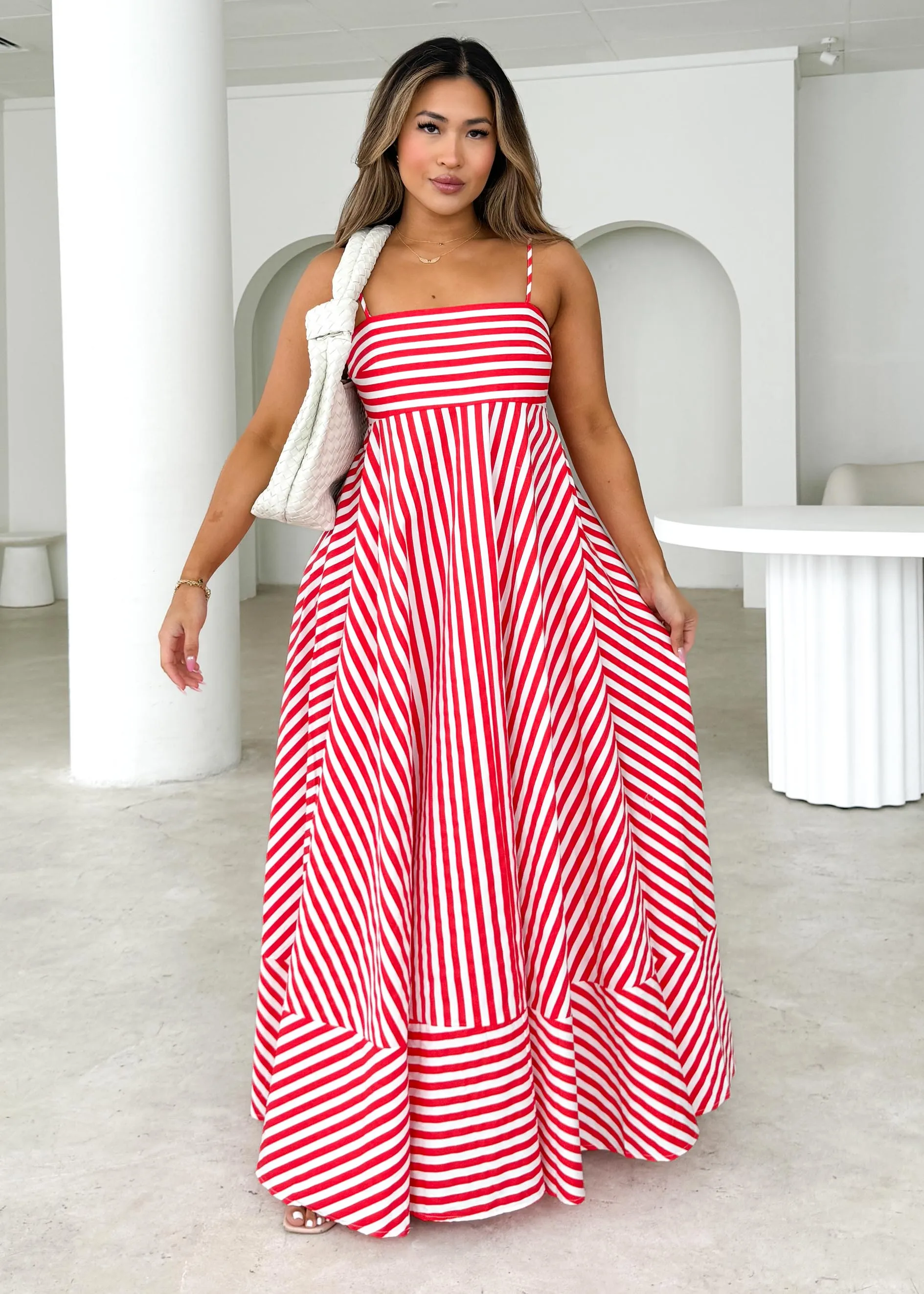 Elide Maxi Dress - Red Stripe sold by Gingham & Heels