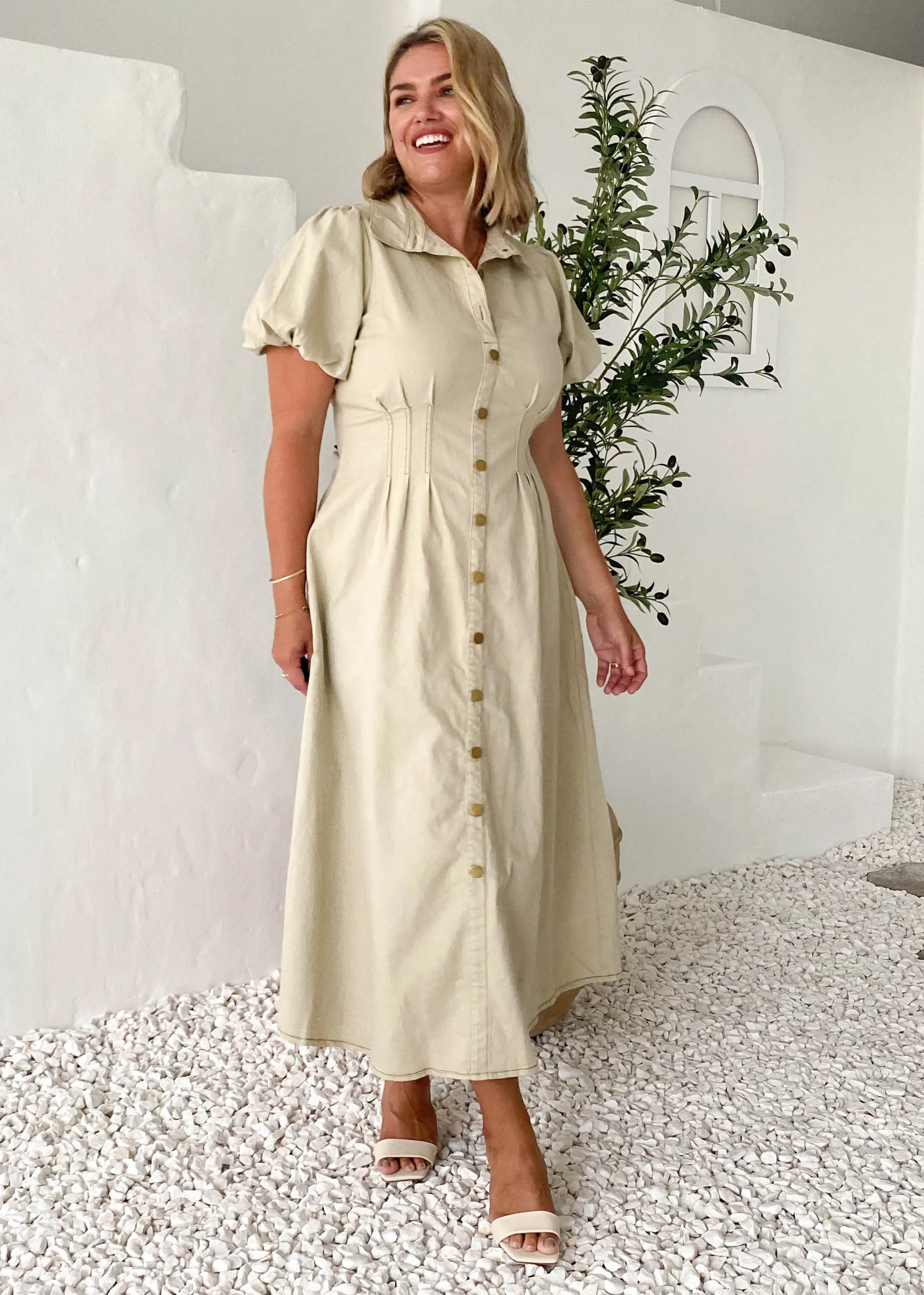 Nekkie Stretch Denim Midi Dress - Oat sold by Gingham & Heels product image thumbnail 2