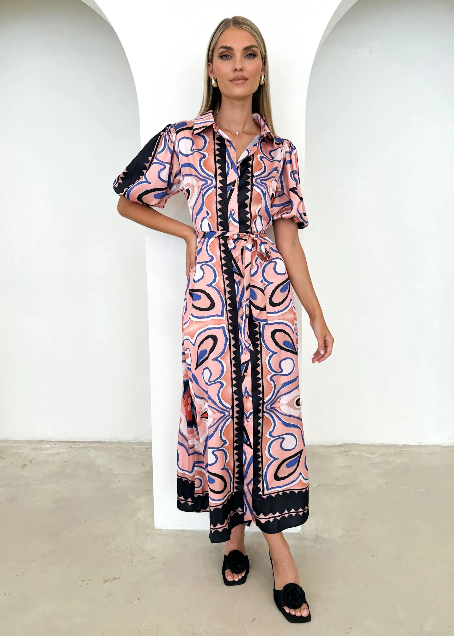 Catiana Maxi Dress - Pink Swirl sold by Gingham & Heels