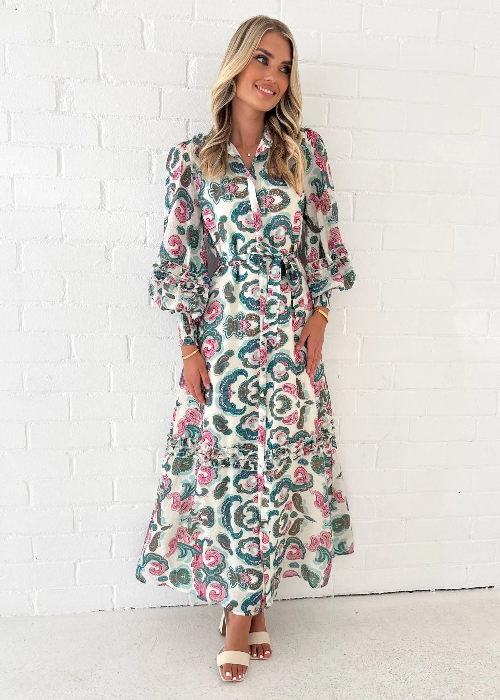 Pambo Maxi Dress - Green Paisley sold by Gingham & Heels