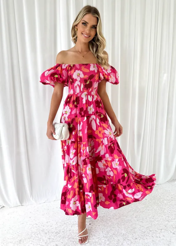 Yariska Midi Dress - Hot Pink Flowers sold by Gingham & Heels