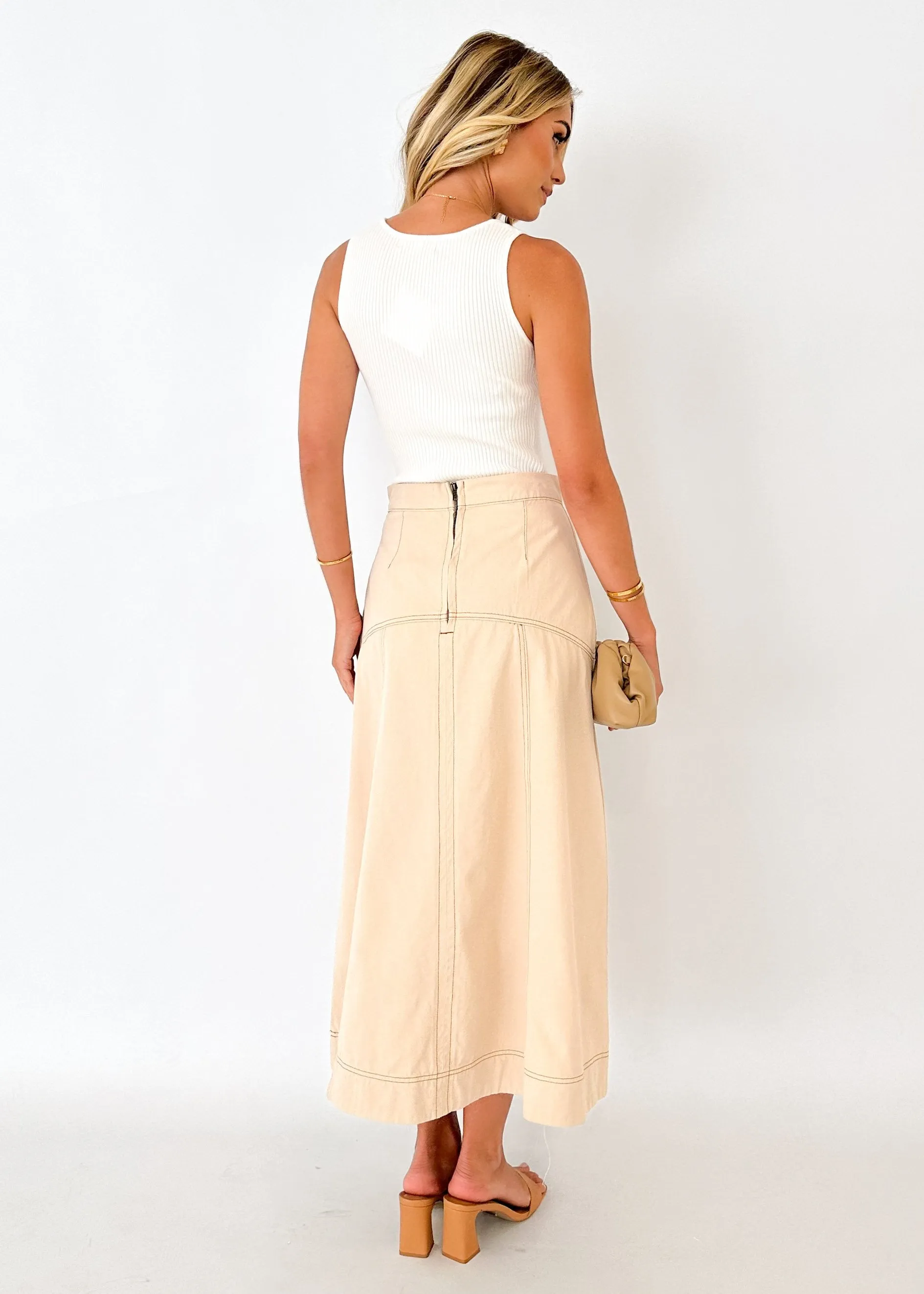 Felco Denim Midi Skirt - Sand sold by Gingham & Heels product image thumbnail 5