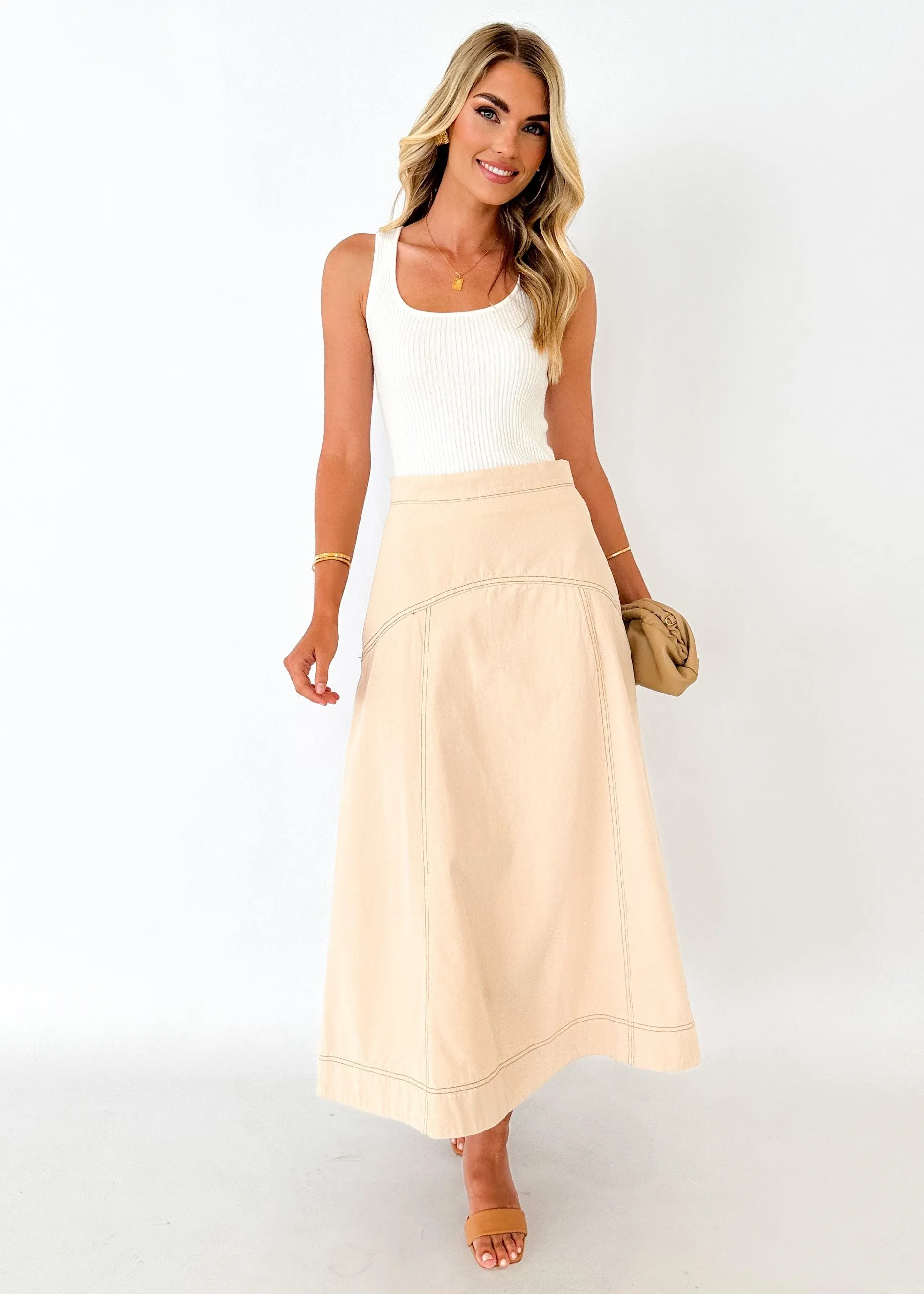 Felco Denim Midi Skirt - Sand sold by Gingham & Heels product image thumbnail 3