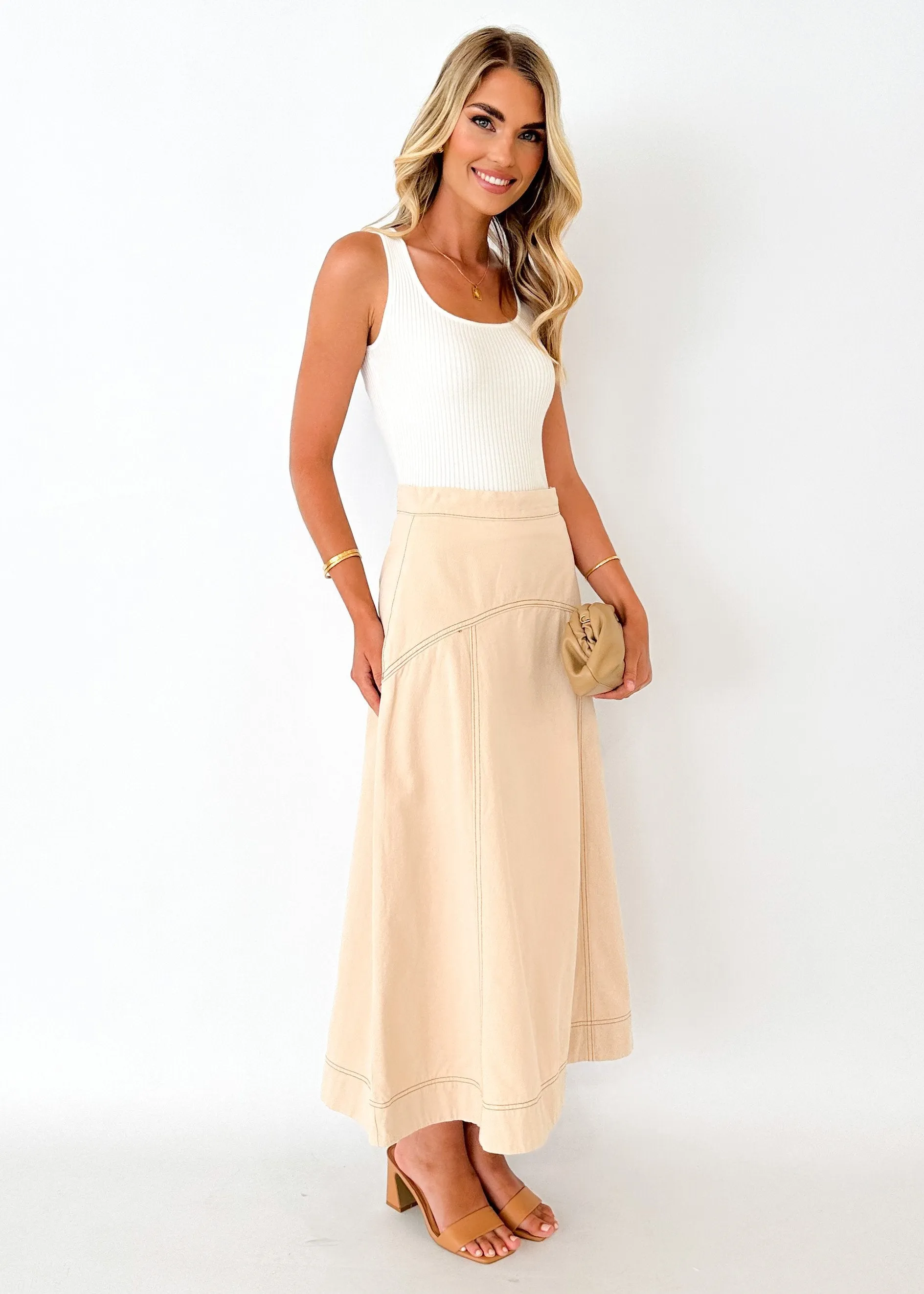 Felco Denim Midi Skirt - Sand sold by Gingham & Heels product image thumbnail 4