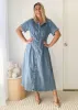 Annika Denim Midi Dress - Washed Blue sold by Gingham & Heels