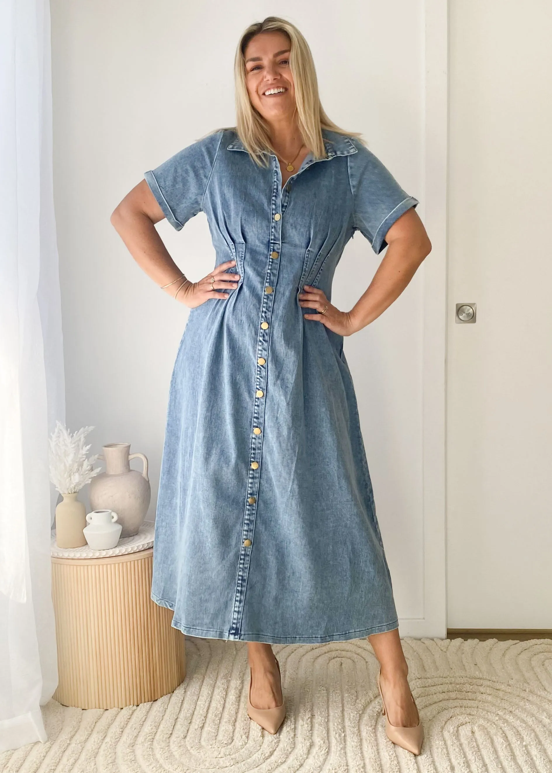 Annika Denim Midi Dress - Washed Blue sold by Gingham & Heels product image thumbnail 2