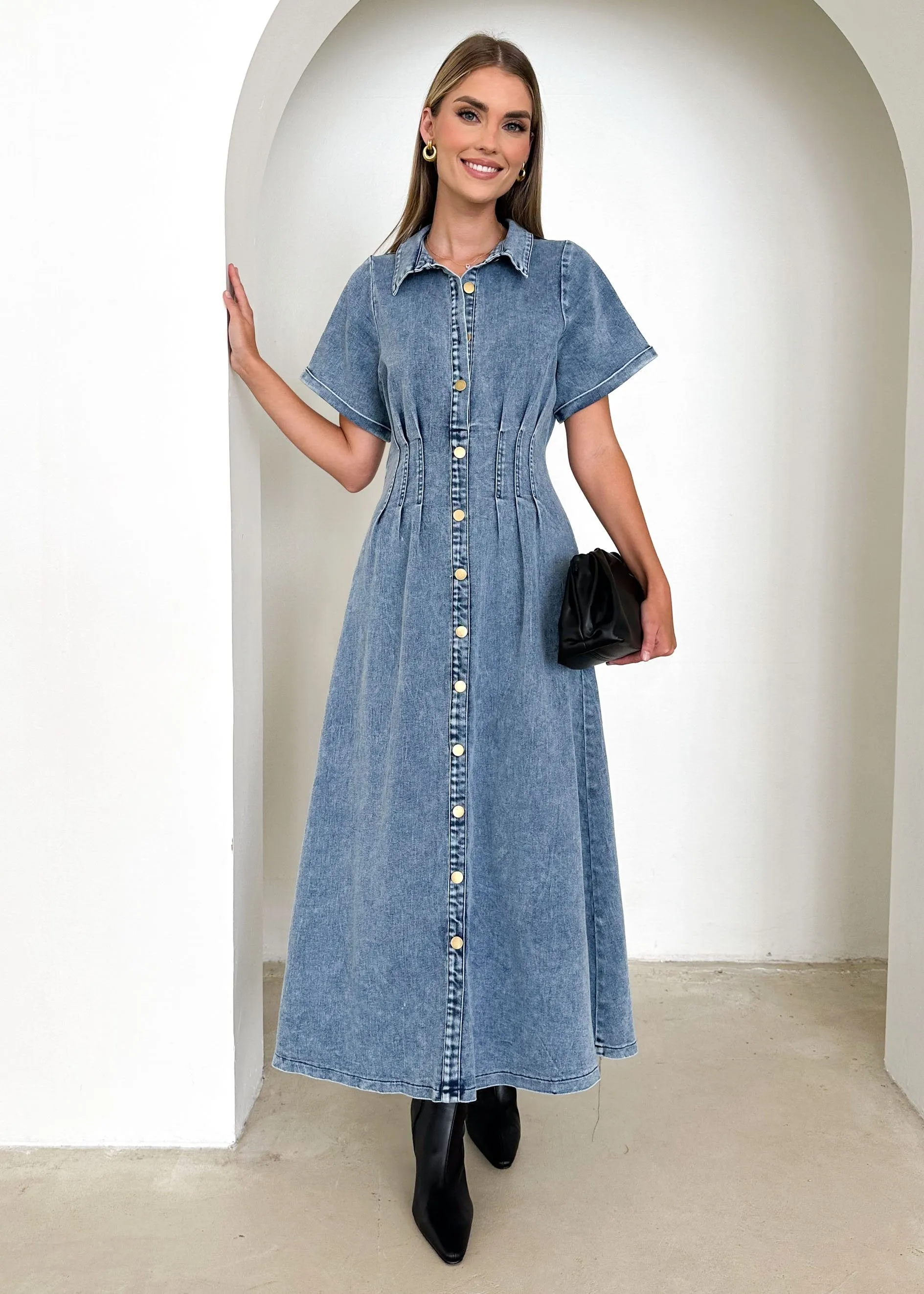 Annika Denim Midi Dress - Washed Blue sold by Gingham & Heels product image thumbnail 5