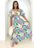 Zanette Midi Dress - Green Multi sold by Gingham & Heels