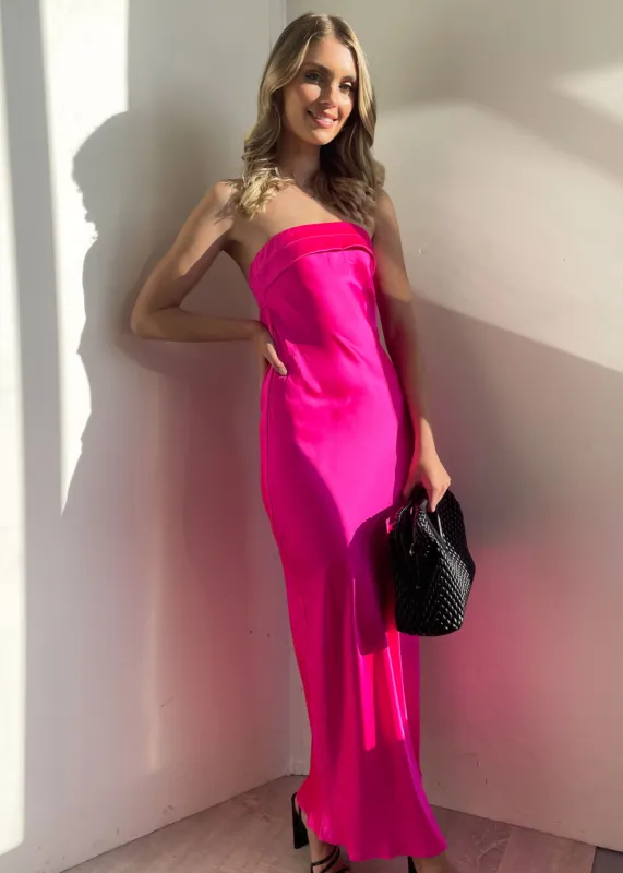 Xyla Strapless Midi Dress - Hot Pink sold by Gingham & Heels