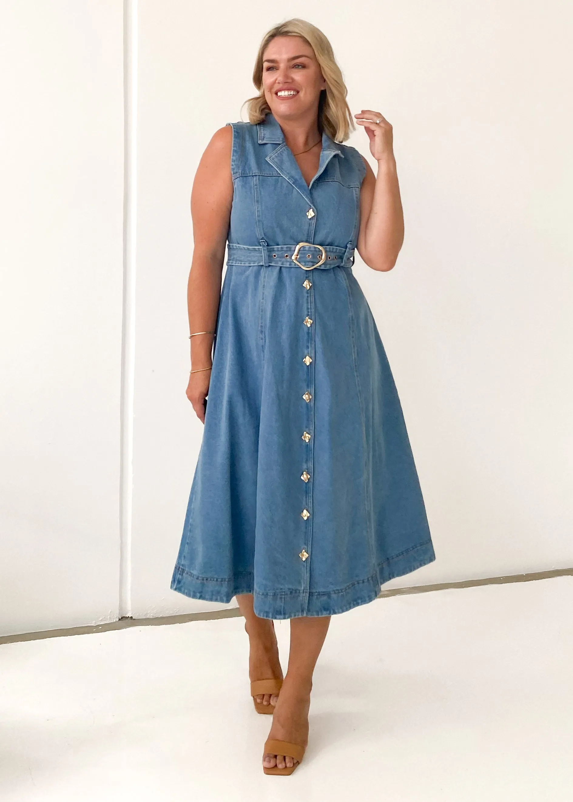 Tremery Denim Midi Dress - Light Blue sold by Gingham & Heels product image thumbnail 4