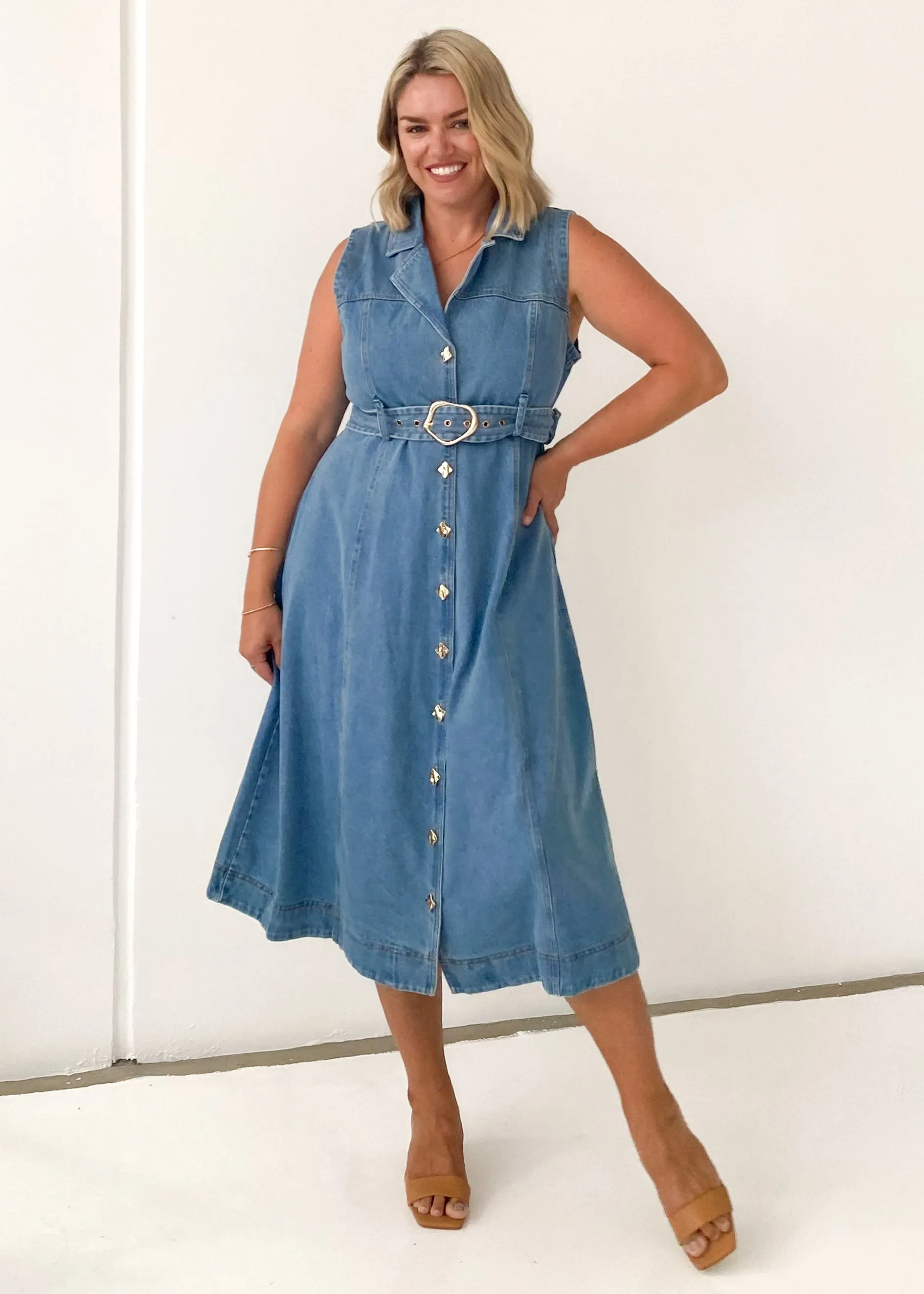 Tremery Denim Midi Dress - Light Blue sold by Gingham & Heels product image thumbnail 2