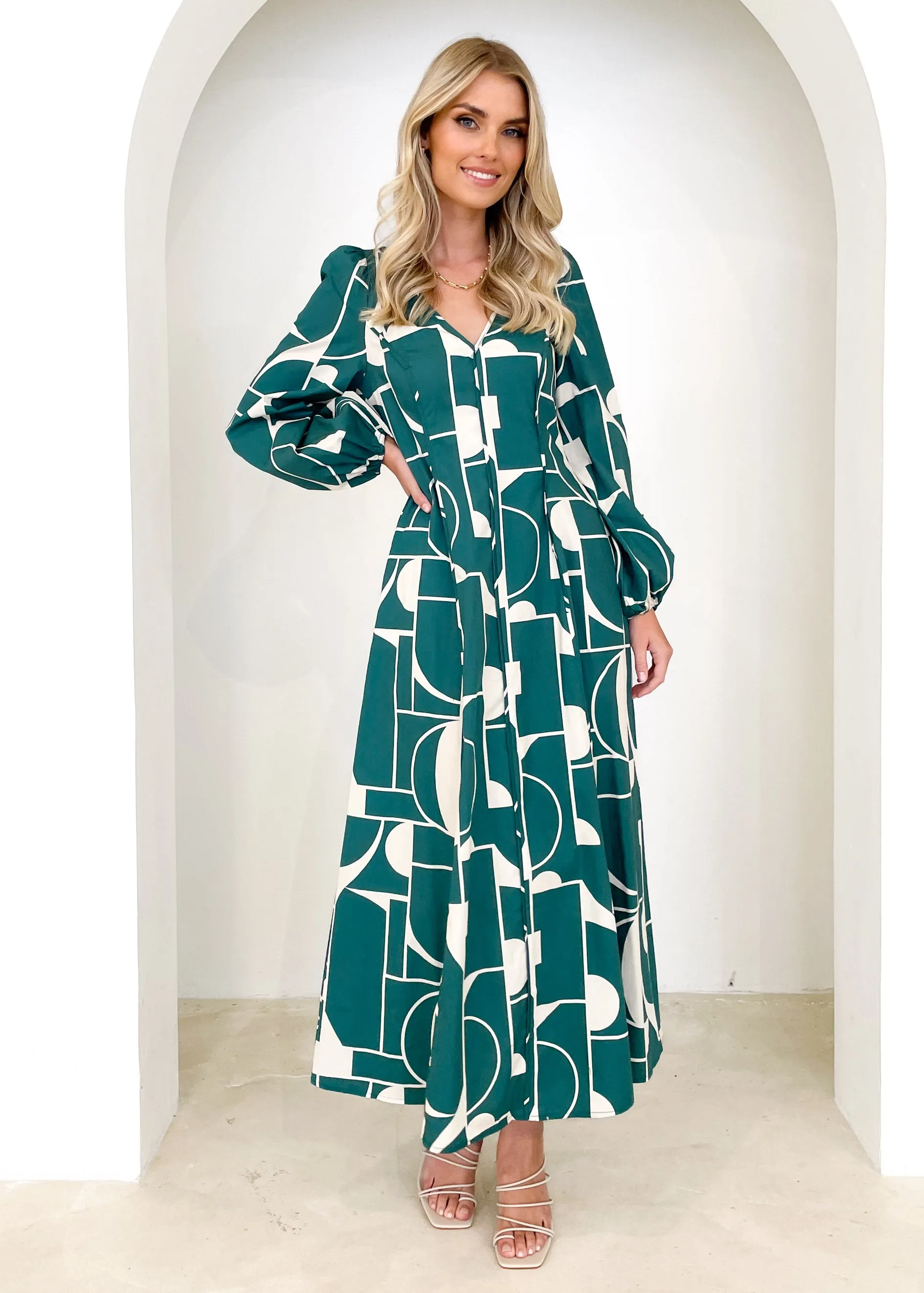 Maranta Midi Dress - Green Geo sold by Gingham & Heels product image thumbnail 3