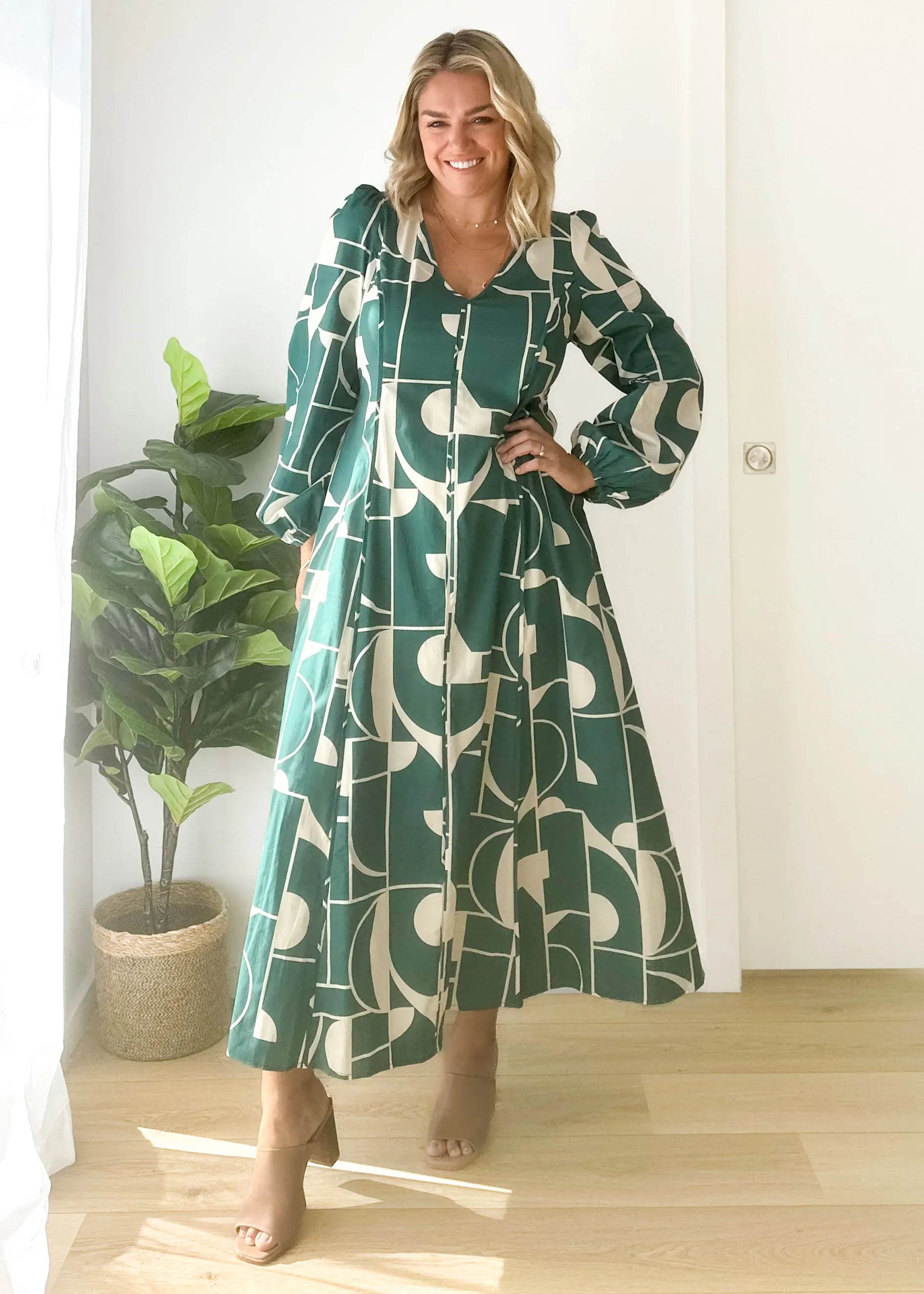Maranta Midi Dress - Green Geo sold by Gingham & Heels product image thumbnail 4