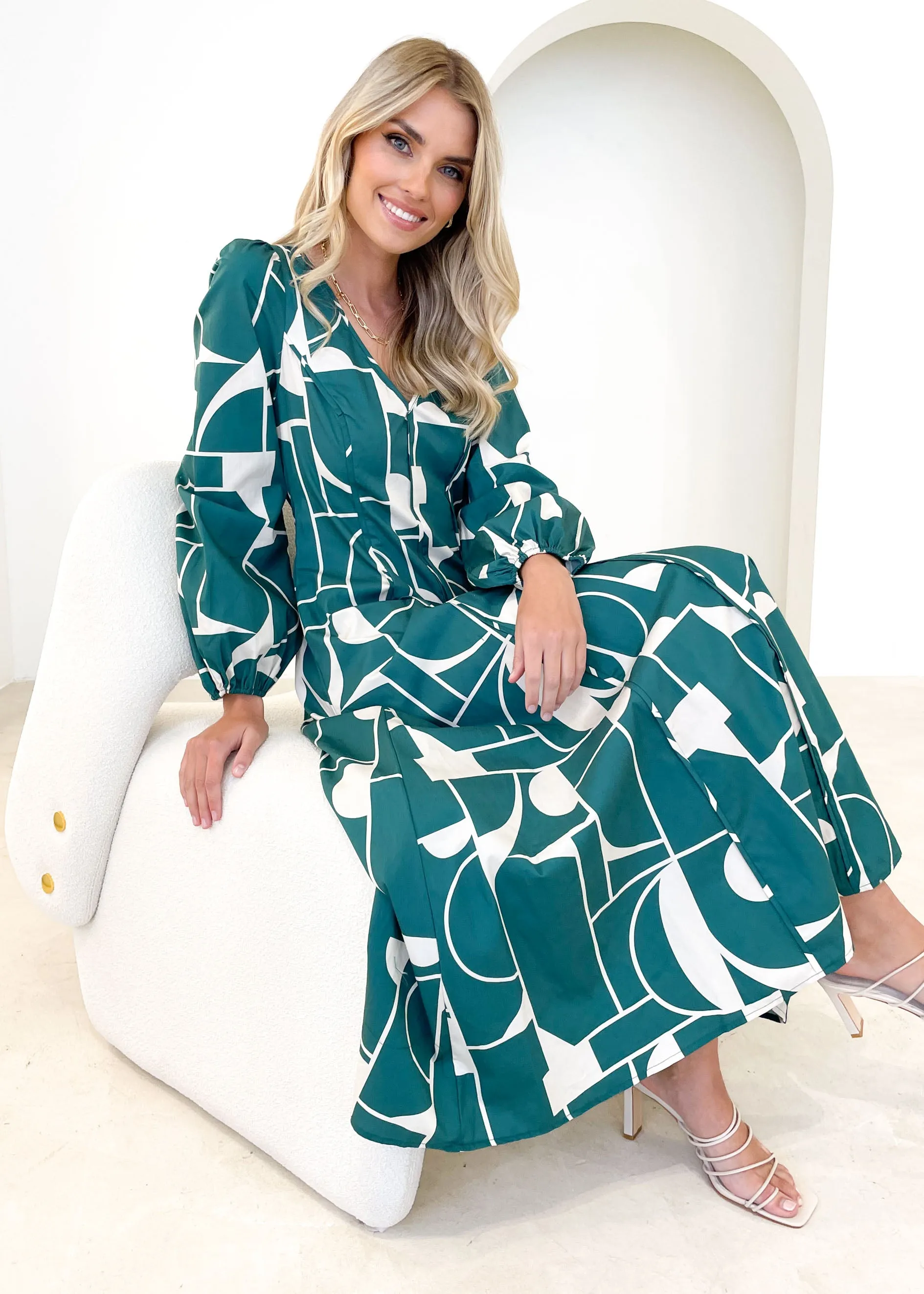 Maranta Midi Dress - Green Geo sold by Gingham & Heels product image thumbnail 5