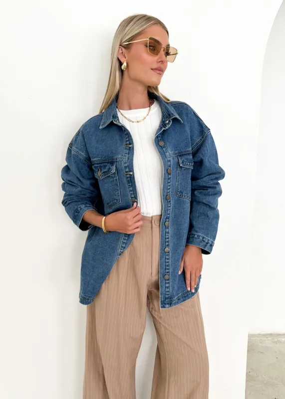 Amayra Denim Shacket - Mid Blue sold by Gingham & Heels