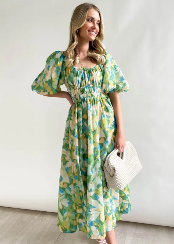 Juliannah Midi Dress - Green Floral sold by Gingham & Heels