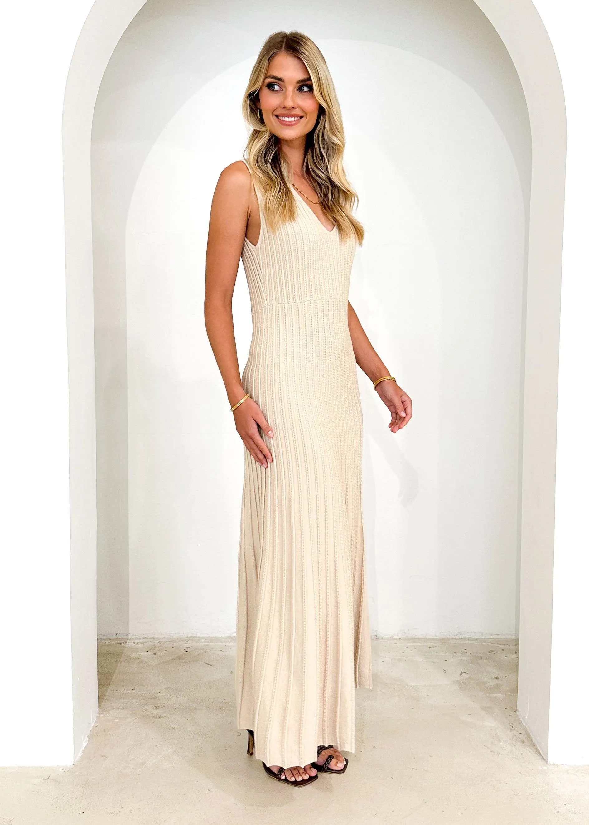 Lola Knit Maxi Dress - Beige sold by Gingham & Heels product image thumbnail 4