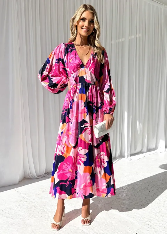 Natasha Midi Dress - Pink Floral sold by Gingham & Heels