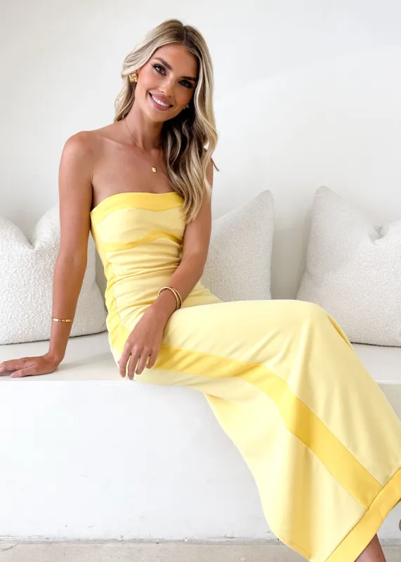 Athena Strapless Maxi Dress - Lemon sold by Gingham & Heels