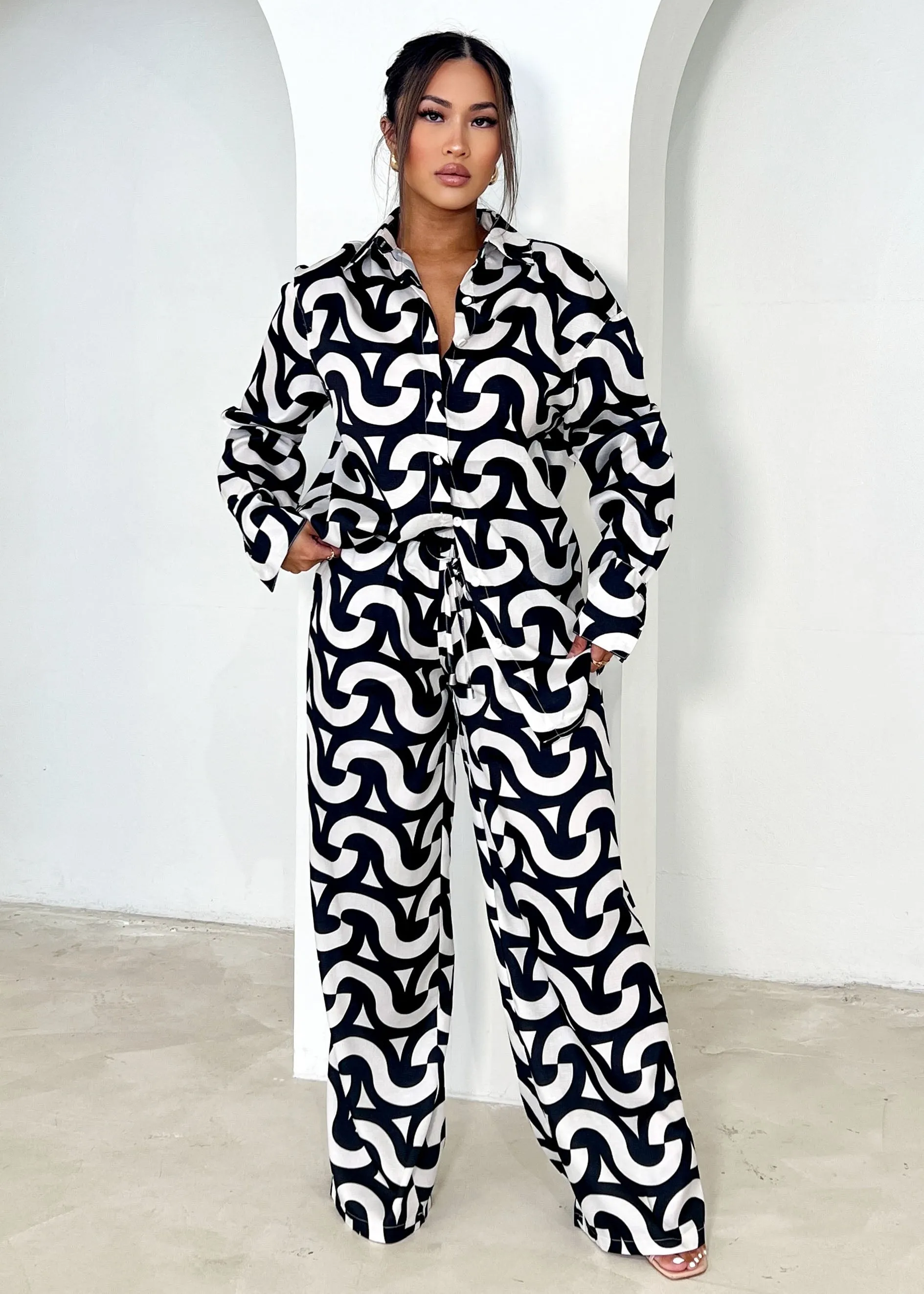 Rommia Shirt - Black Geo sold by Gingham & Heels