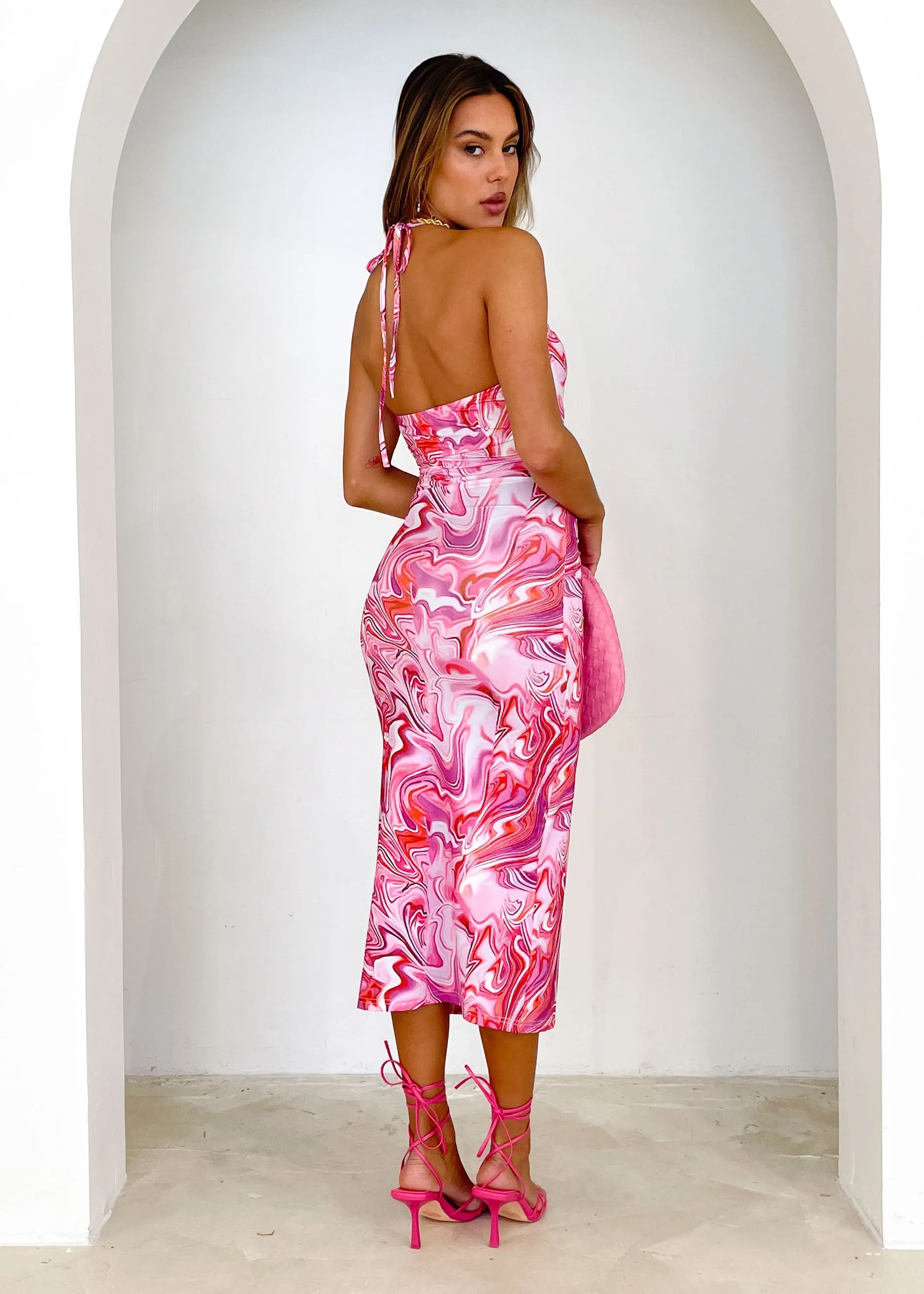 Living Fancy Midi Dress - Pink Swirl sold by Gingham & Heels product image thumbnail 4