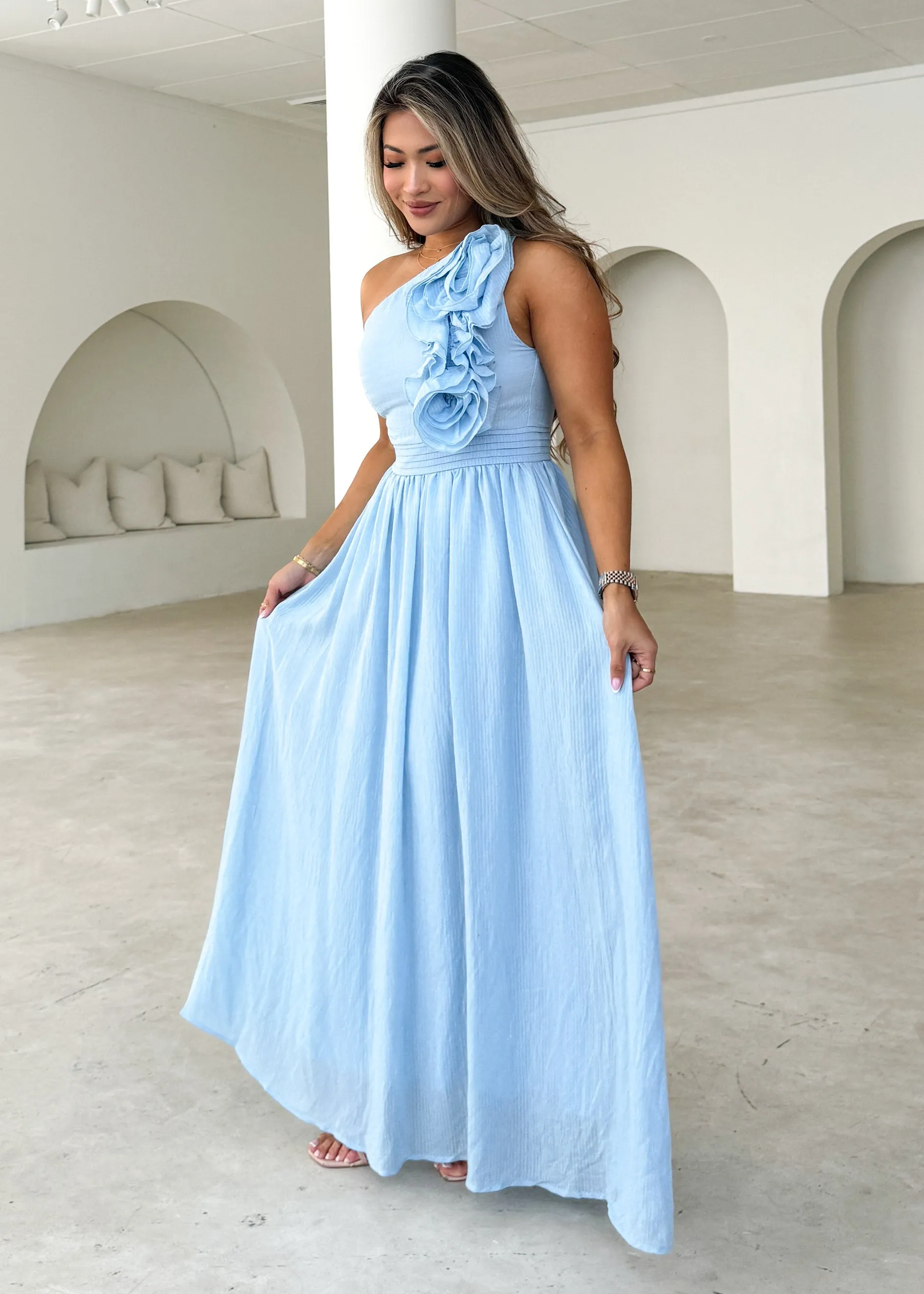 Essja One Shoulder Midi Dress - Soft Blue sold by Gingham & Heels product image thumbnail 3