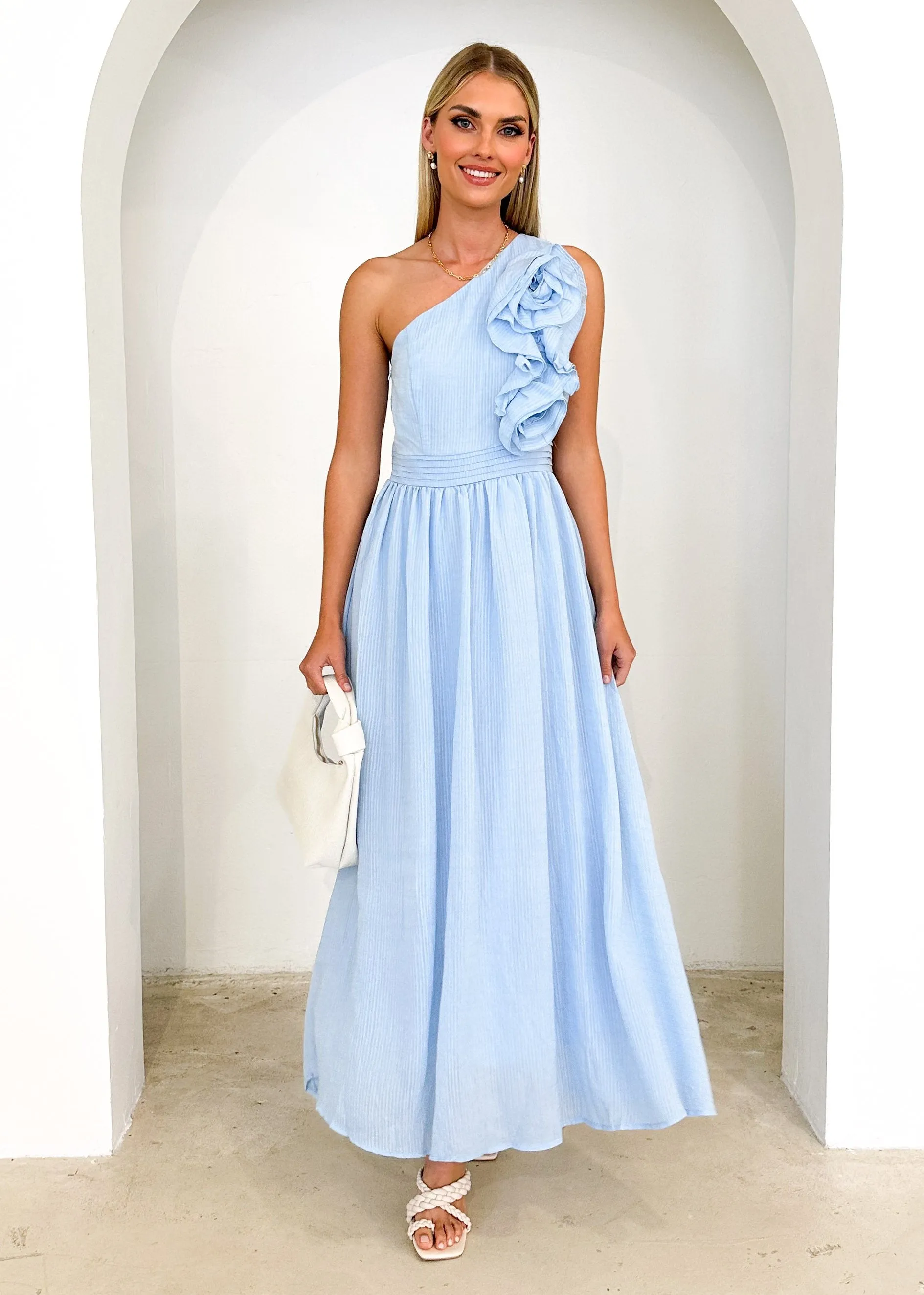 Essja One Shoulder Midi Dress - Soft Blue sold by Gingham & Heels product image thumbnail 5