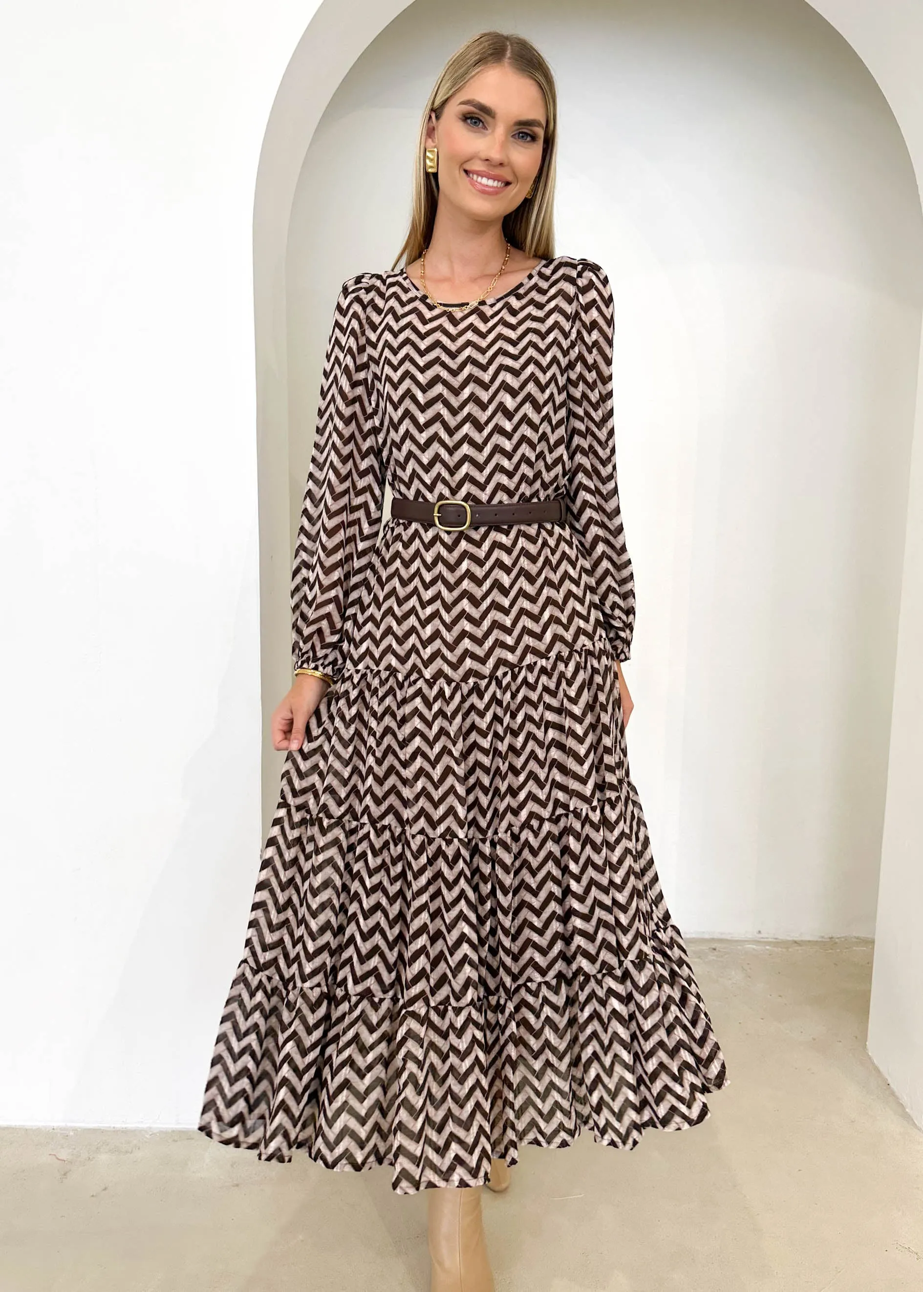 Leah Midi Dress - Coffee sold by Gingham & Heels