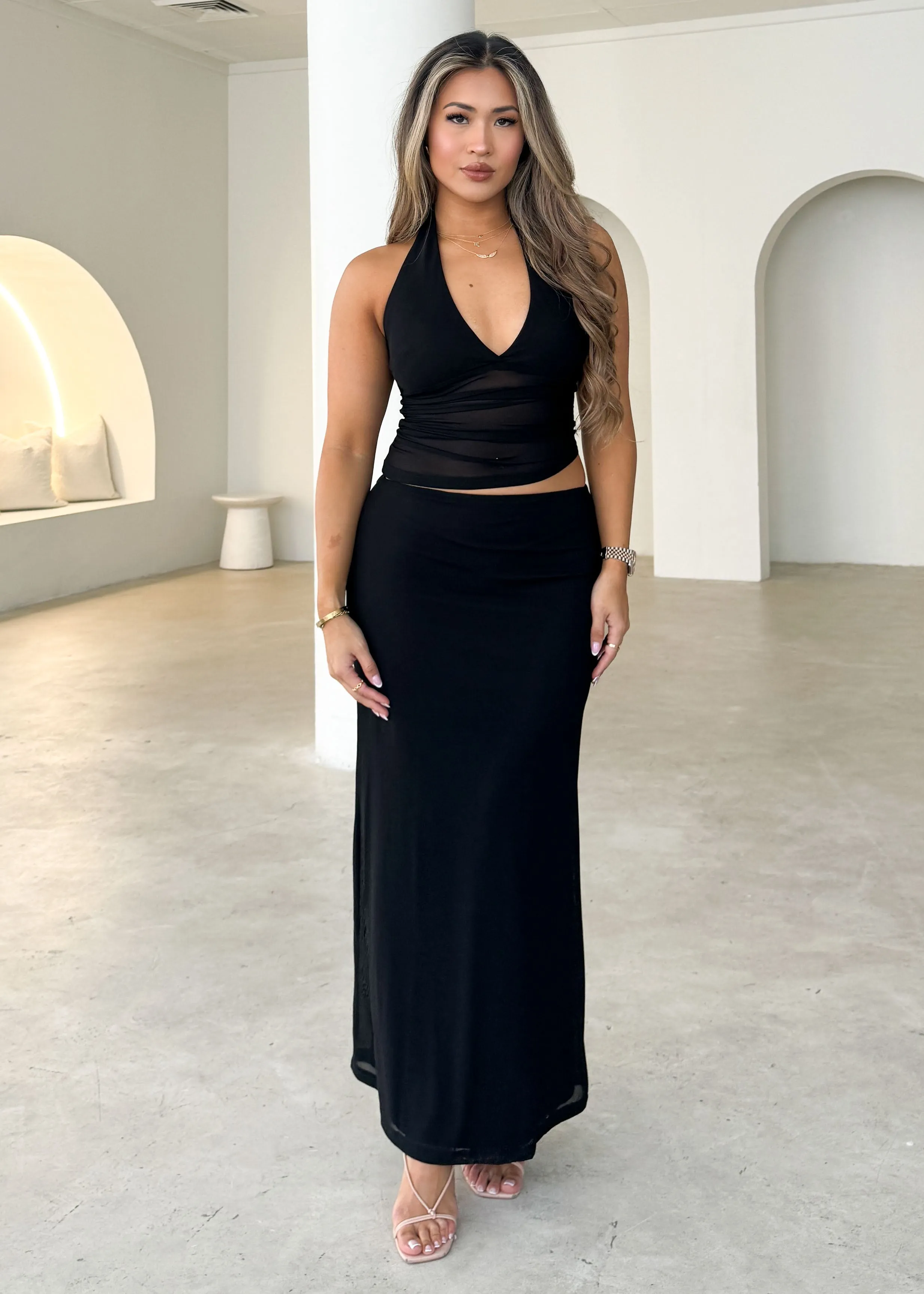 Linios Mesh Maxi Skirt - Black sold by Gingham & Heels