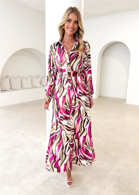 Maderra Midi Dress - Fuchsia Safari sold by Gingham & Heels