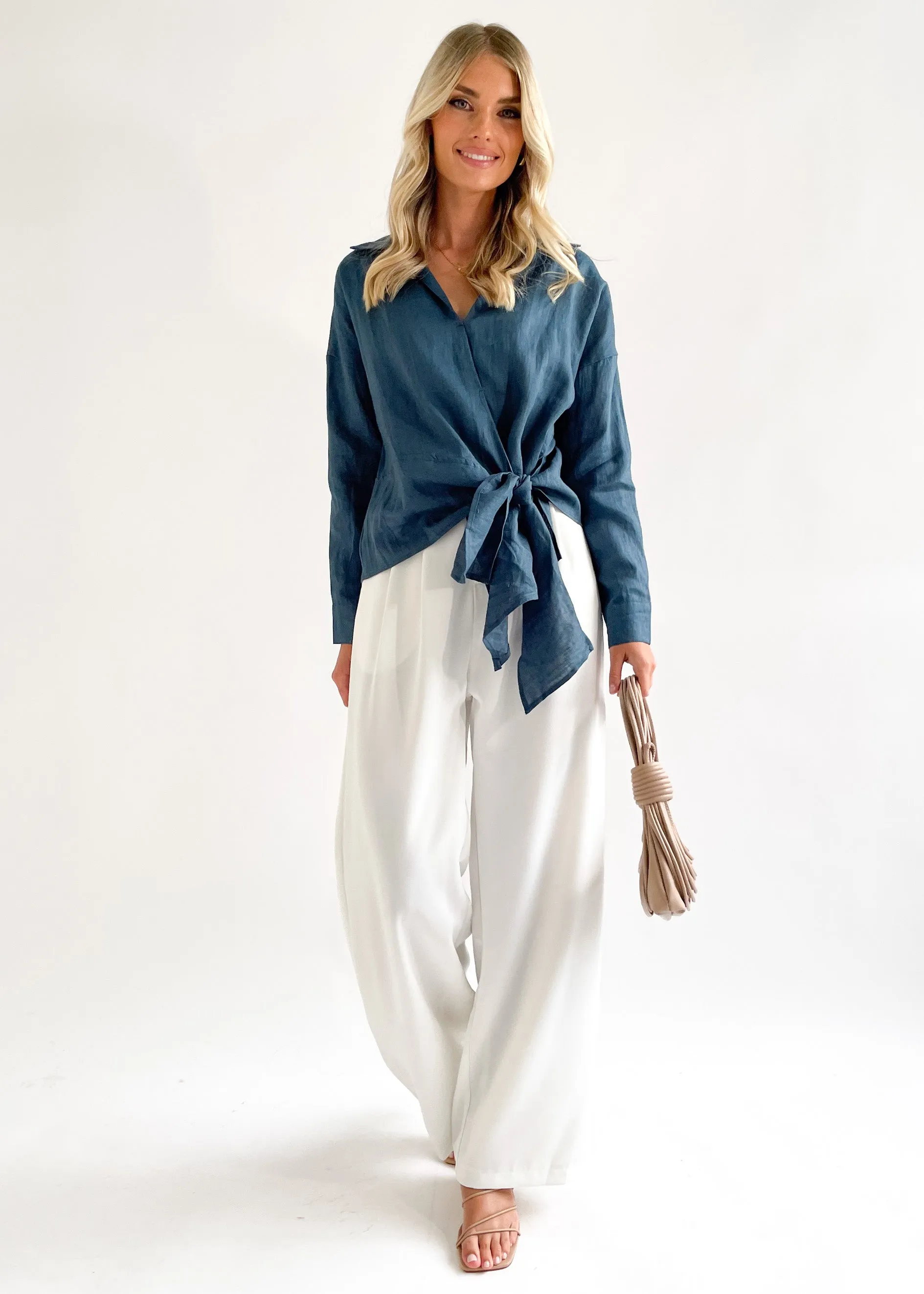 Arie Linen Blouse - Teal sold by Gingham & Heels product image thumbnail 3