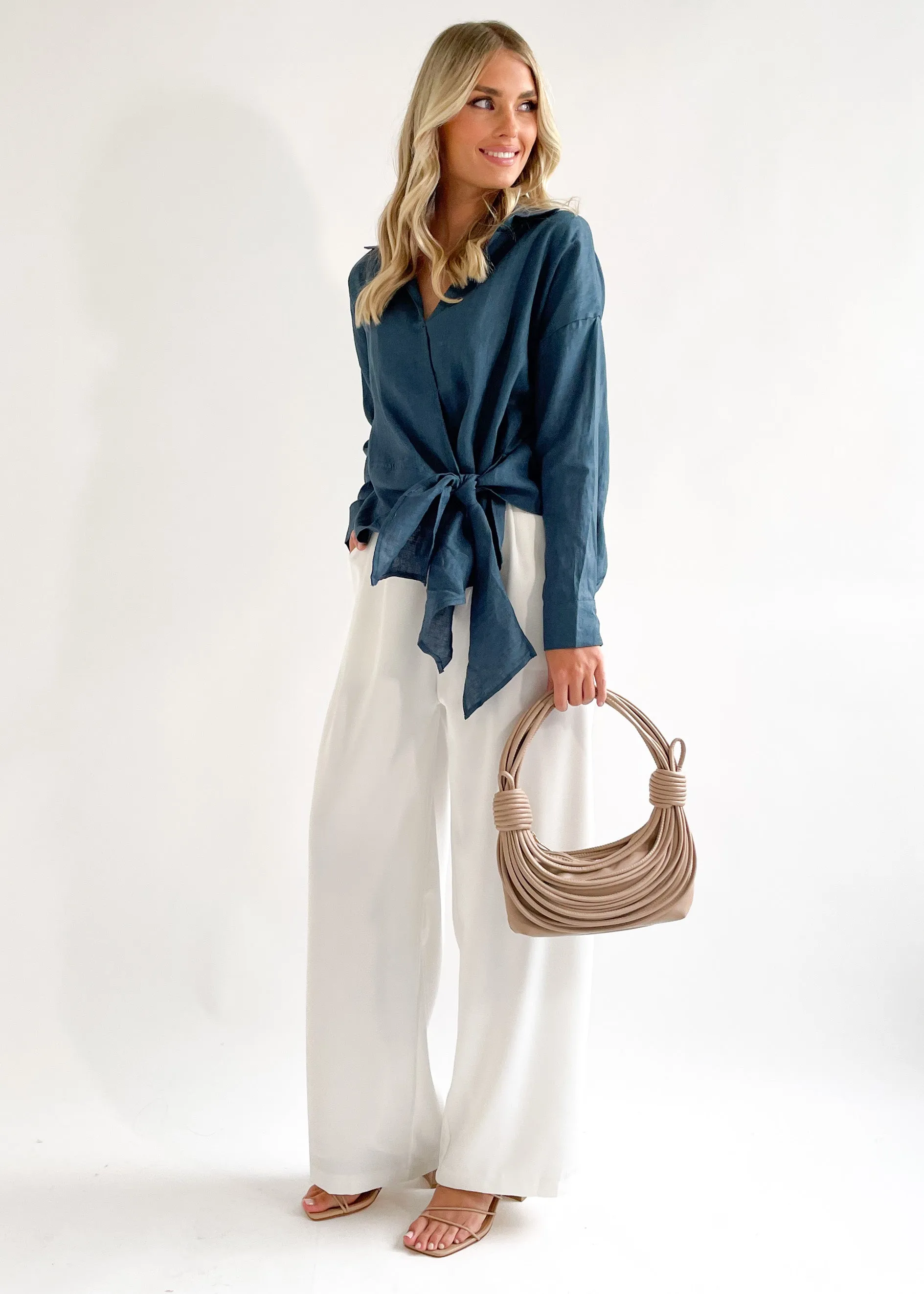 Arie Linen Blouse - Teal sold by Gingham & Heels product image thumbnail 4