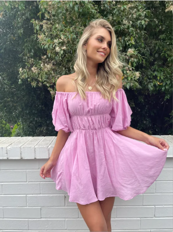 Tami Off Shoulder Dress - Bubblegum sold by Gingham & Heels