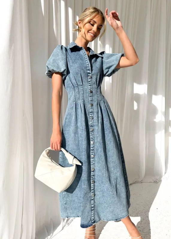 Acer Denim Midi Dress - Mid Blue sold by Gingham & Heels