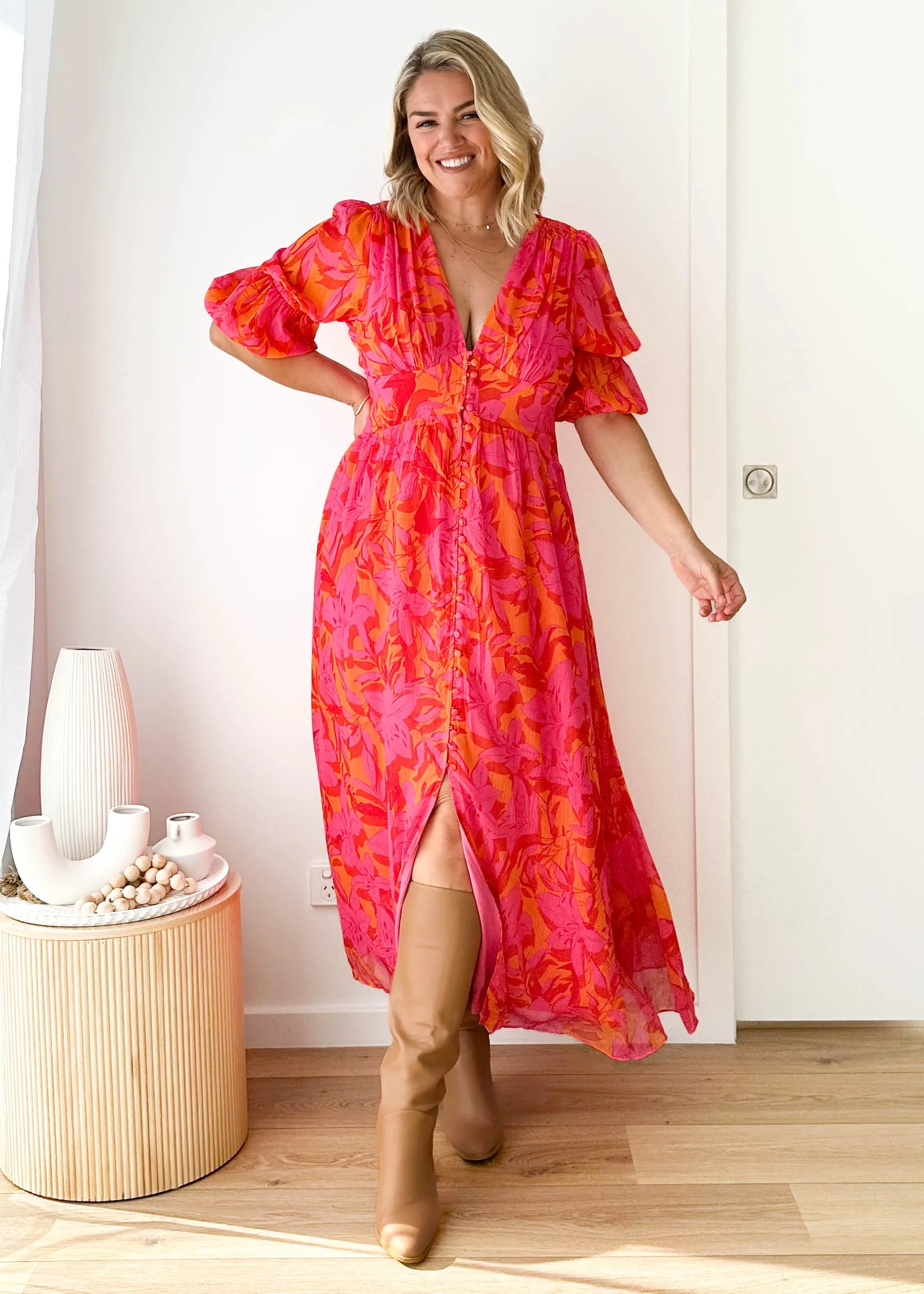 Tiffanie Midi Dress - Tangerine Floral sold by Gingham & Heels product image thumbnail 2
