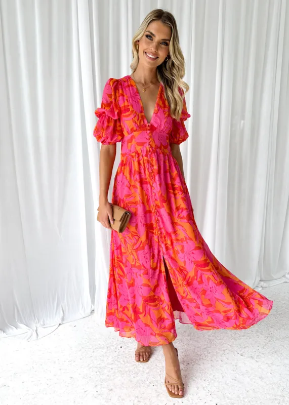 Tiffanie Midi Dress - Tangerine Floral sold by Gingham & Heels