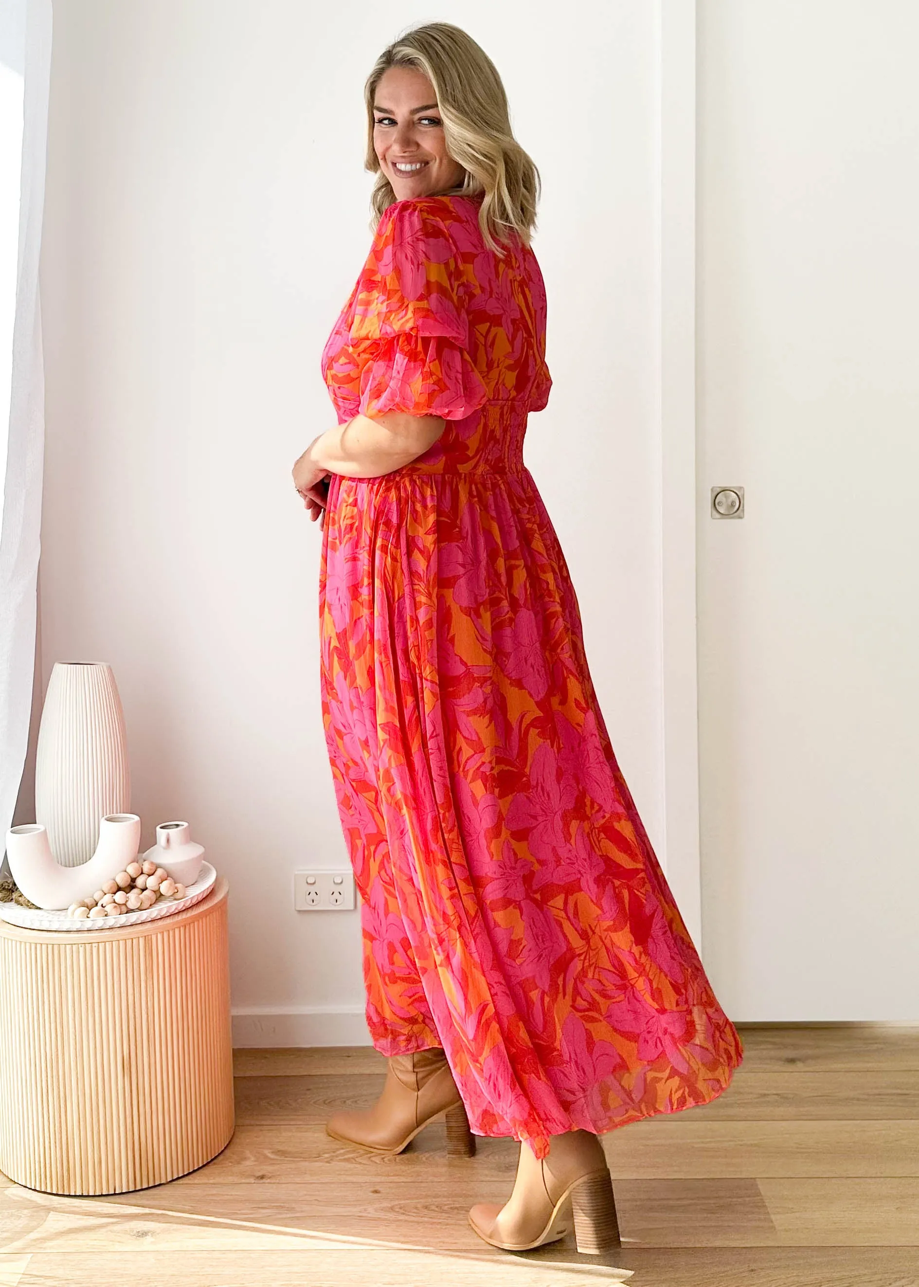 Tiffanie Midi Dress - Tangerine Floral sold by Gingham & Heels product image thumbnail 4