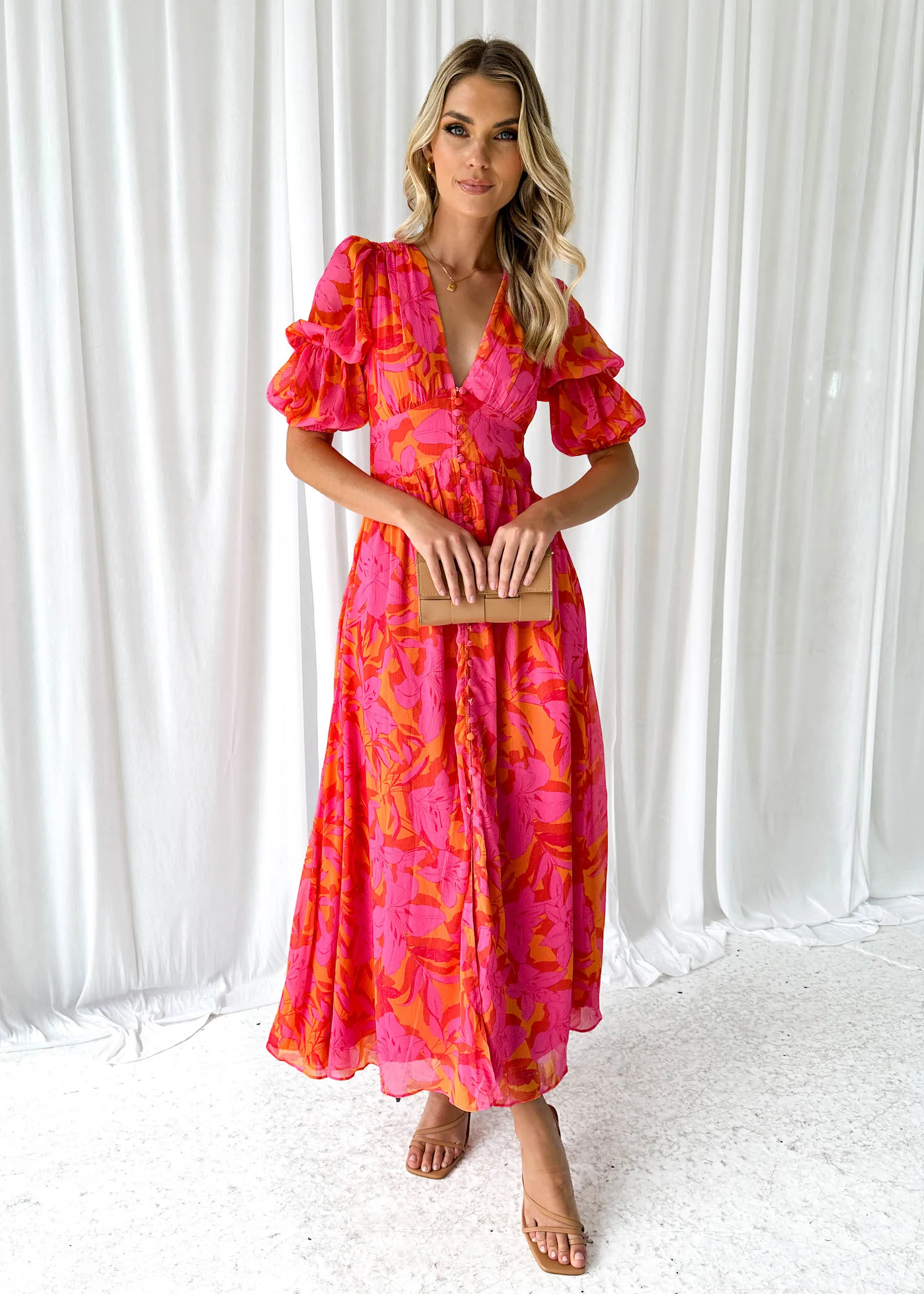 Tiffanie Midi Dress - Tangerine Floral sold by Gingham & Heels product image thumbnail 3