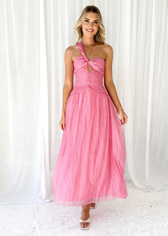 Obie One Shoulder Midi Dress - Pink sold by Gingham & Heels