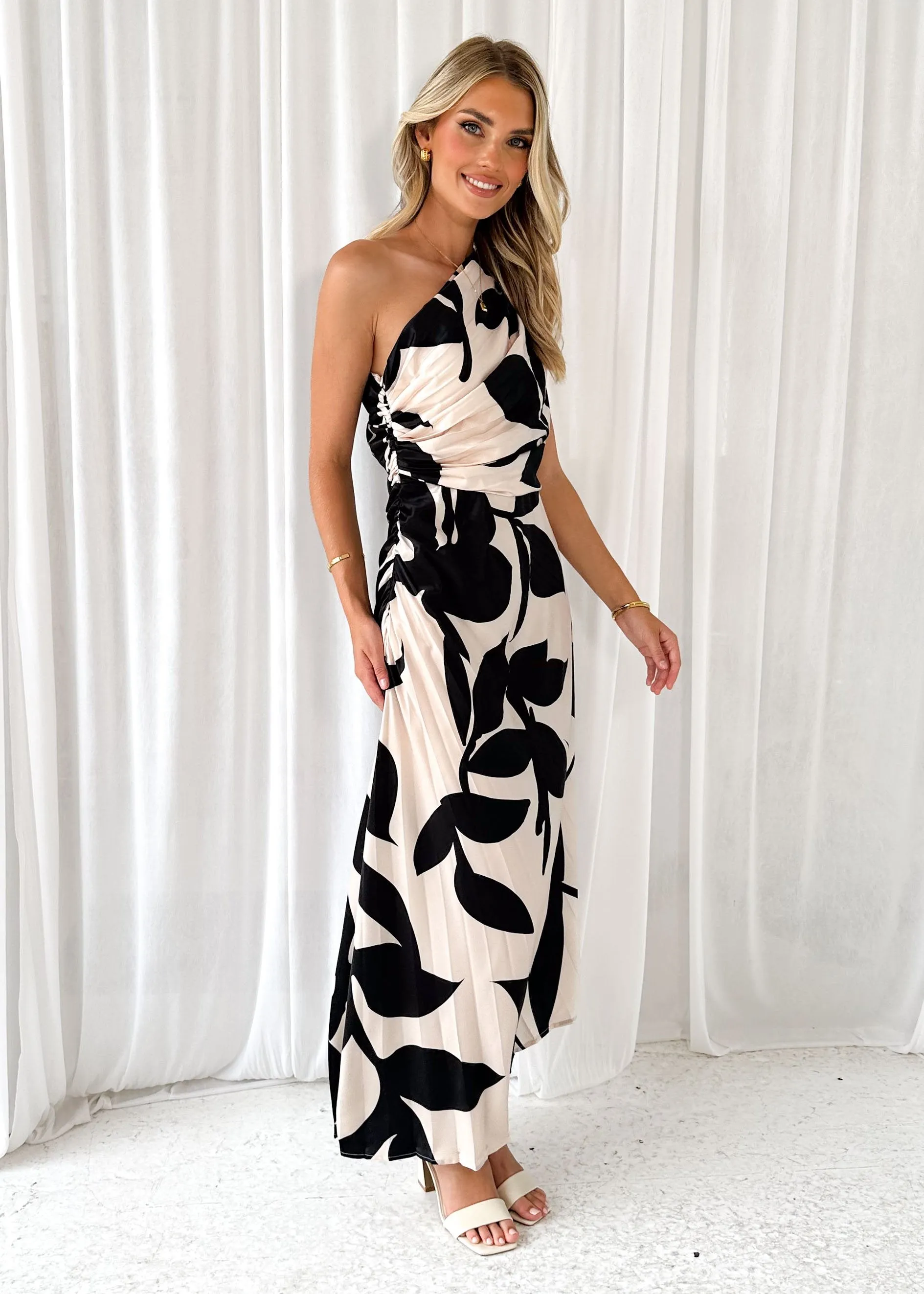 Telle One Shoulder Midi Dress - Champagne Leaf sold by Gingham & Heels product image thumbnail 3