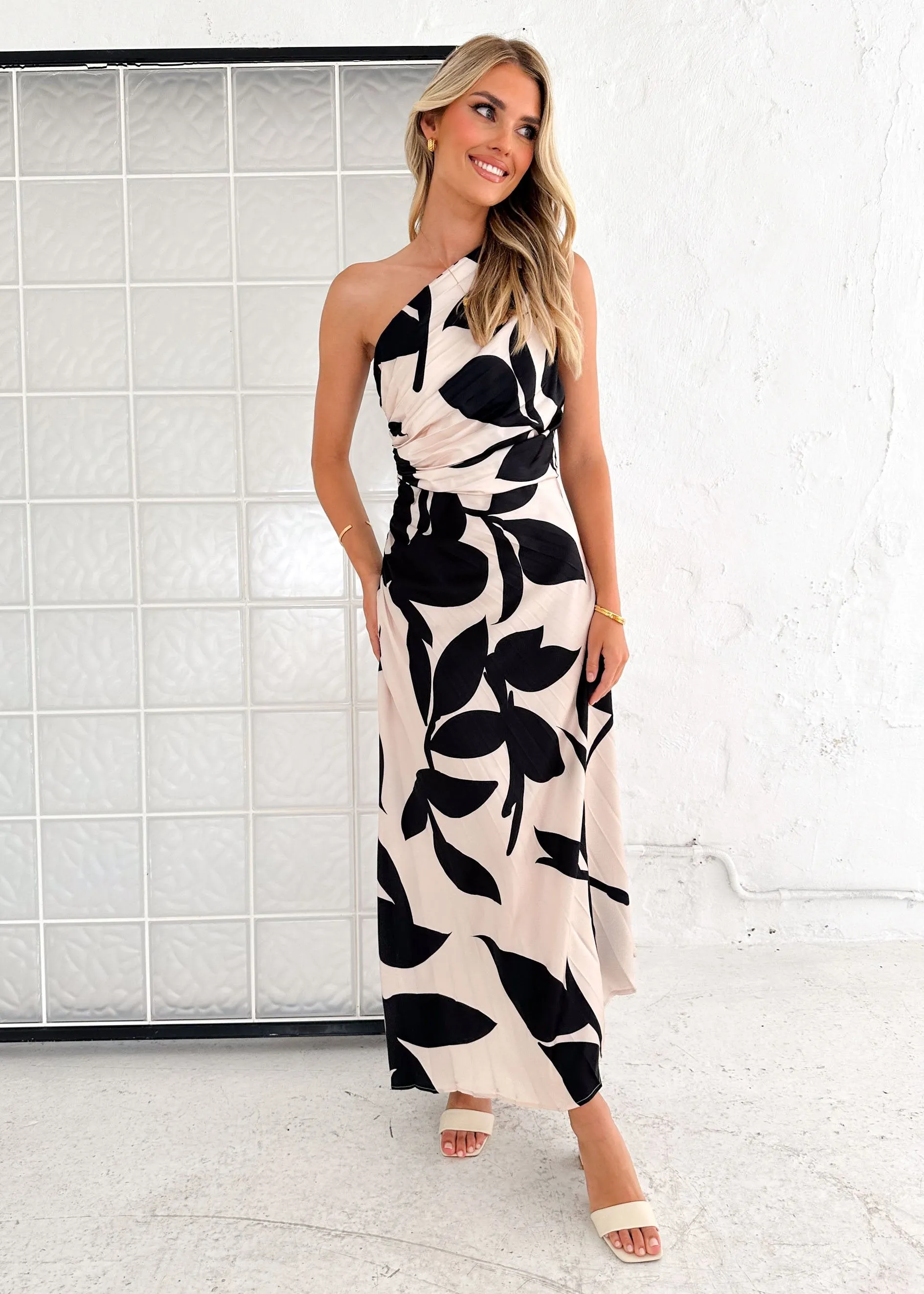 Telle One Shoulder Midi Dress - Champagne Leaf sold by Gingham & Heels product image thumbnail 4