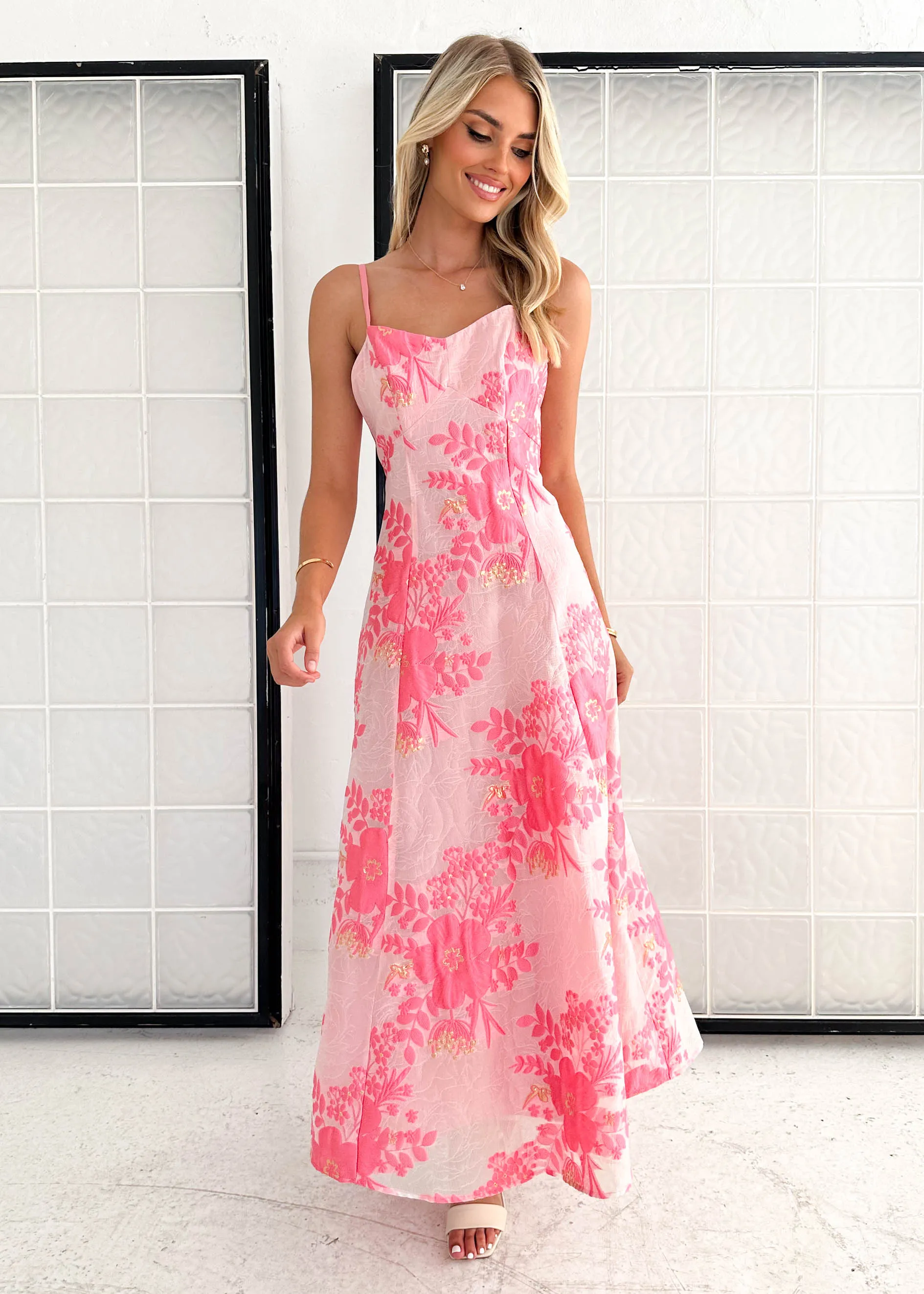 Tralentina Midi Dress - Pink Brocade sold by Gingham & Heels product image thumbnail 4