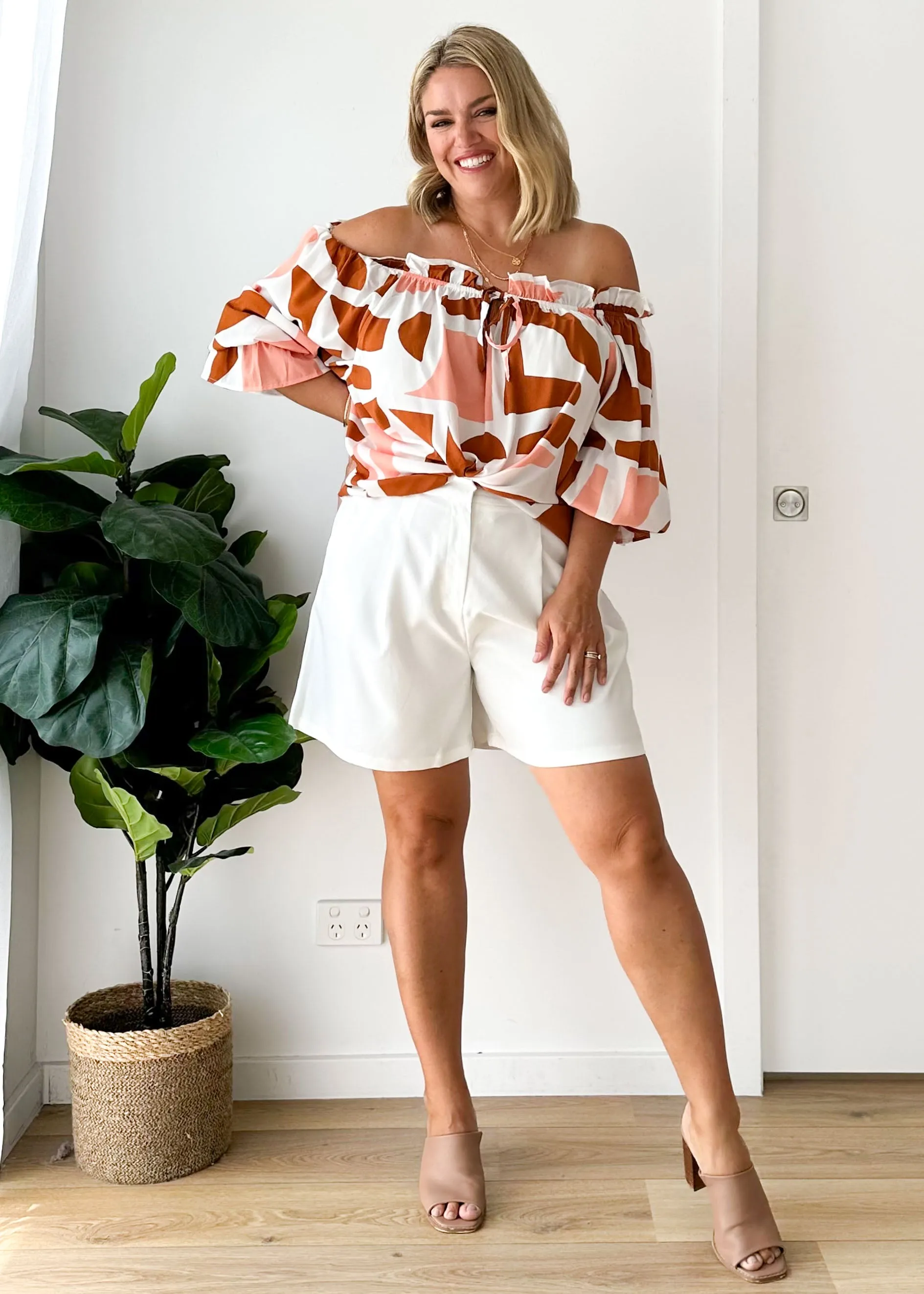 Ninah Off Shoulder Top - Cinnamon Peach sold by Gingham & Heels product image thumbnail 2