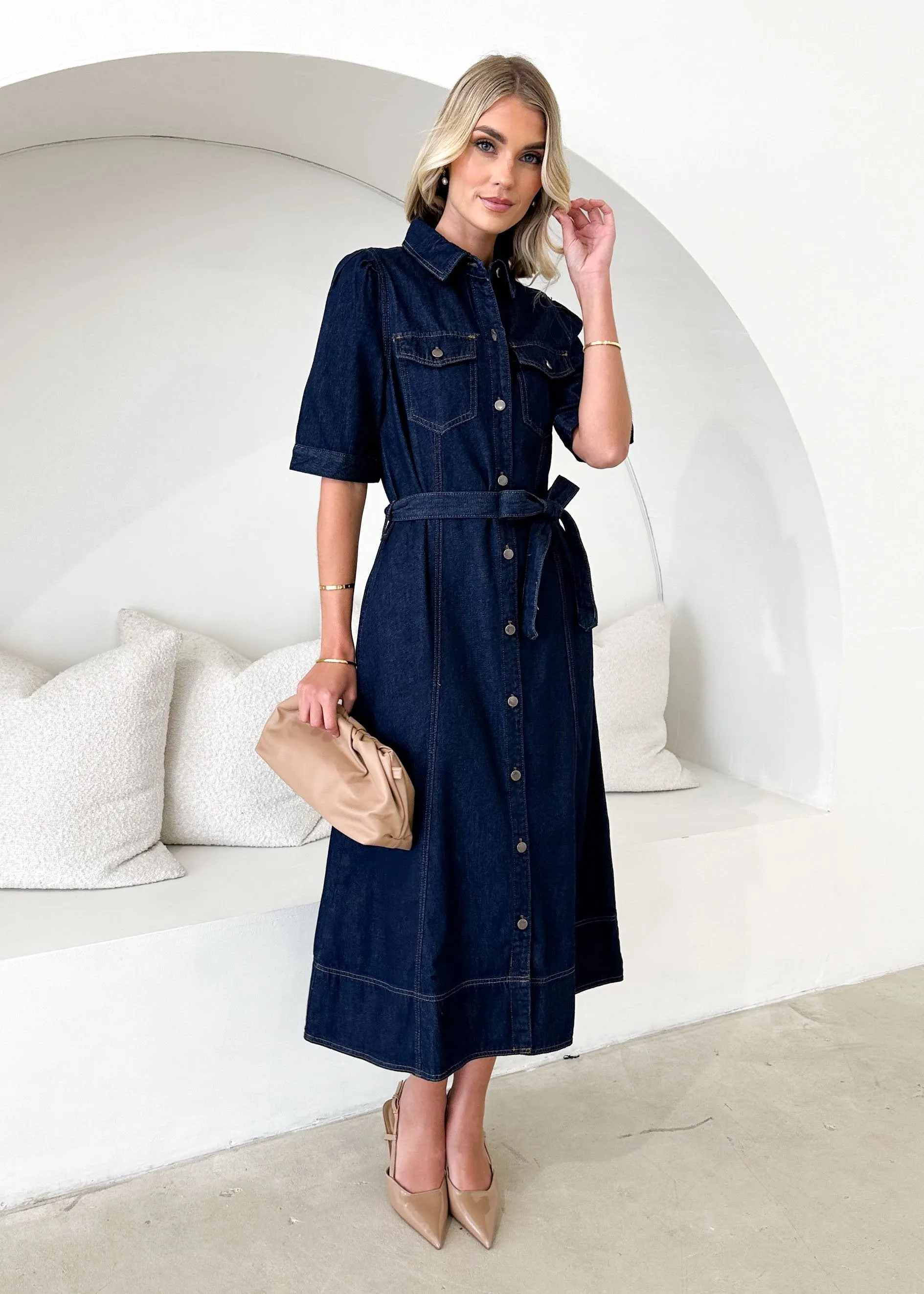 Kaily Denim Midi Dress - Indigo sold by Gingham & Heels product image thumbnail 4
