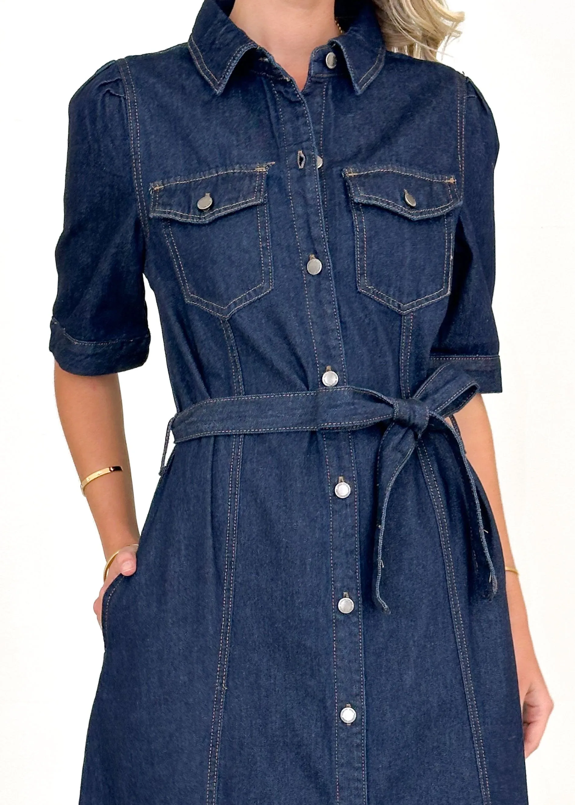 Kaily Denim Midi Dress - Indigo sold by Gingham & Heels product image thumbnail 2